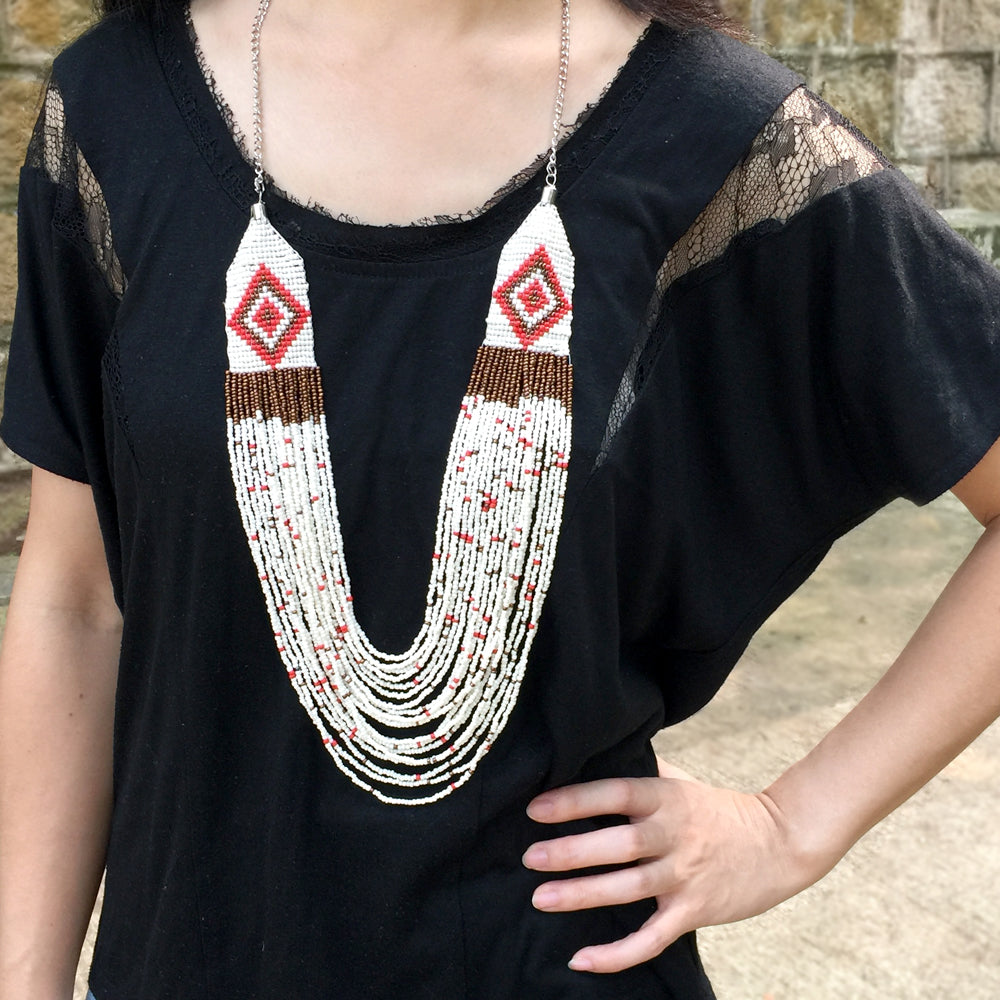 Boho Beads Necklace, Boho Chic Necklace, Hippie Fashion, Multi Strand Seed Bead Necklace, Music Festival