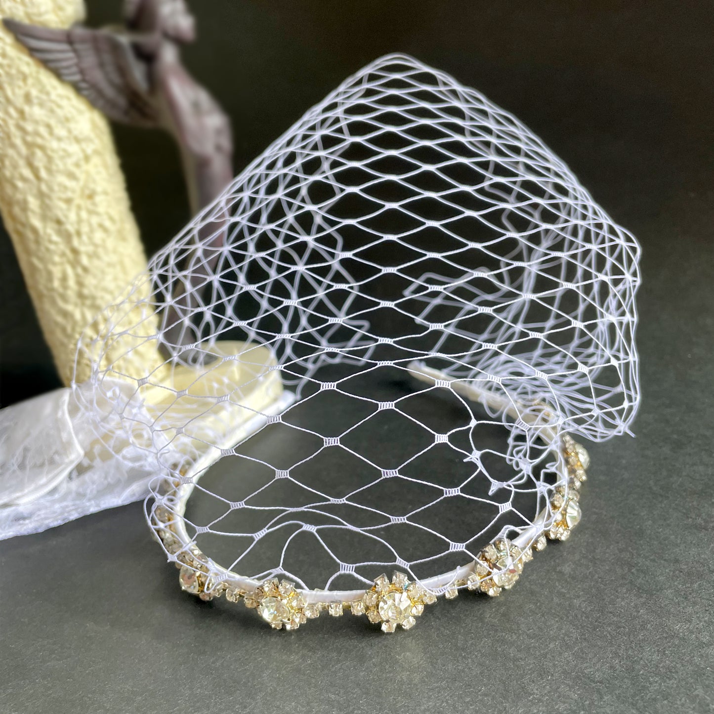 Rhinestone Birdcage Veil Wedding, Bridal Birdcage Veil with Rhinestone Headband, Veil Headband for Party