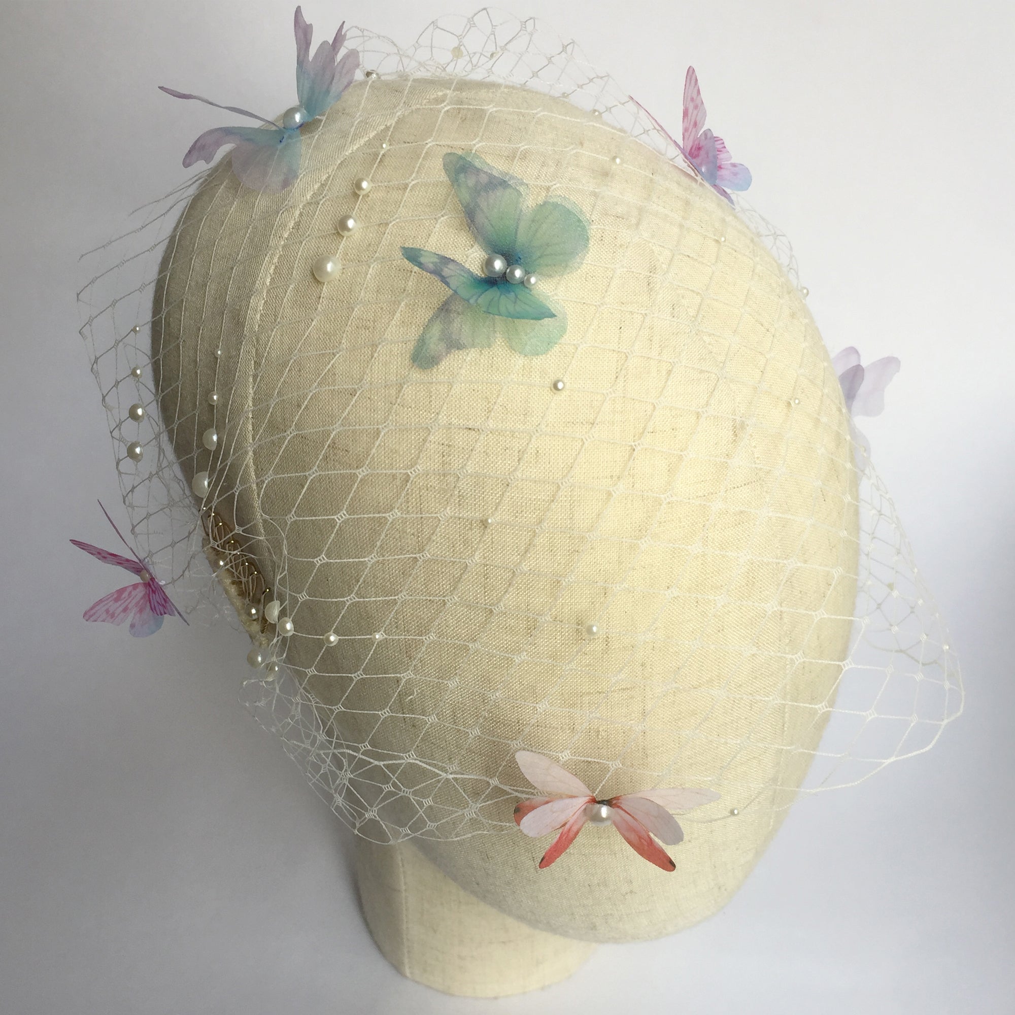 Butterfly birdcage veil bandeau veil fascinator wedding bride party