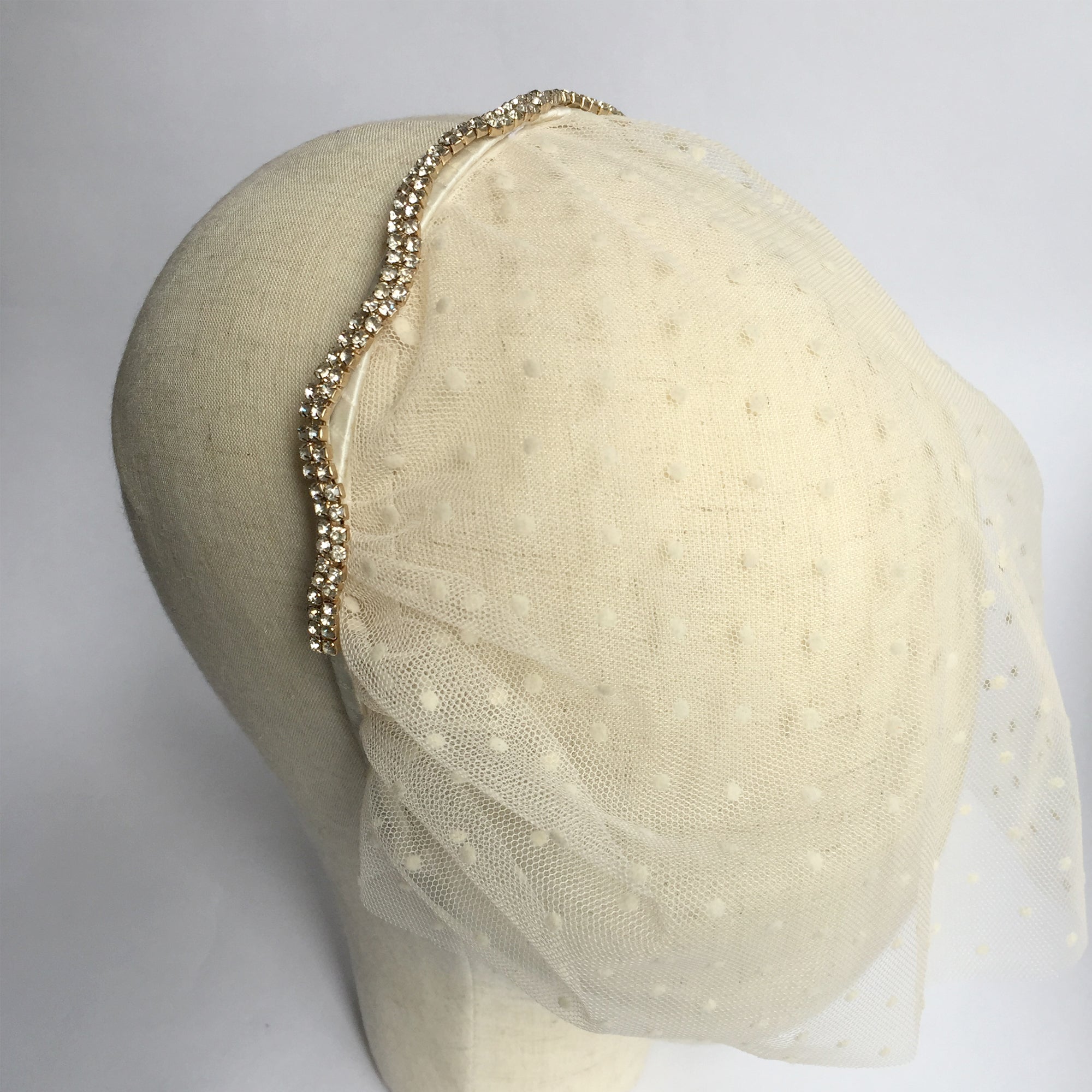 Gold Rhinestone Birdcage Veil, Vintage Wedding, Bachelorette Veil, Fascinator Veil Lace Mask