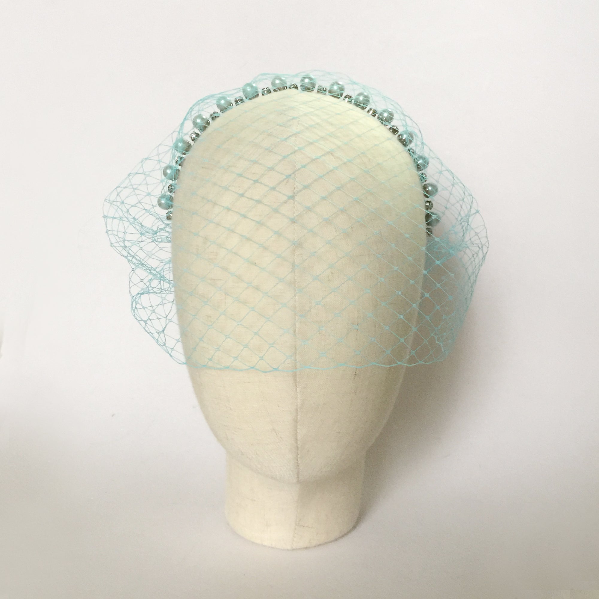 Pearl Birdcage Veil Headband, Mint Green Hair Accessory Pearl, Mint Green Veil Fascinator Headband