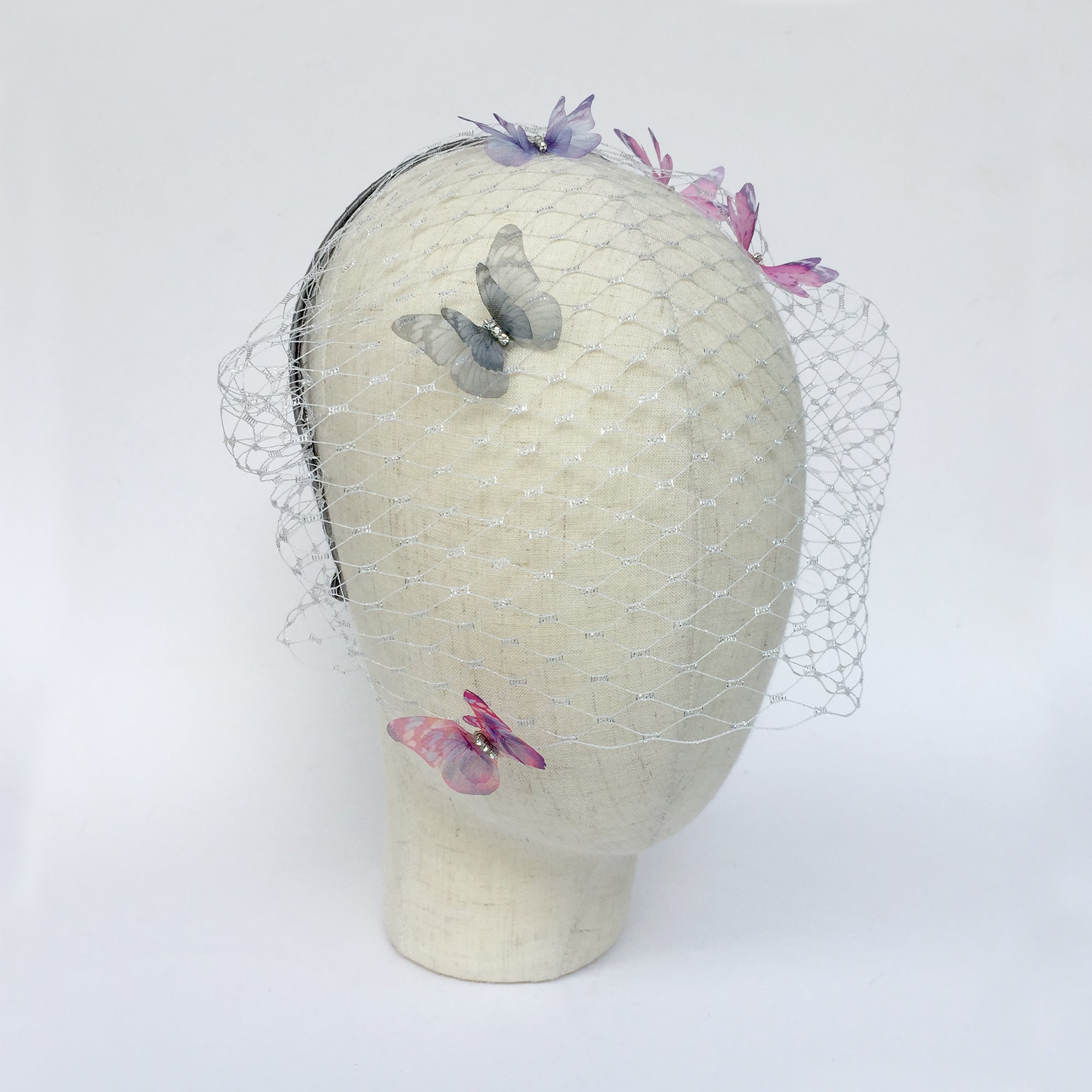 Butterfly birdcage veil headband butterfly veil fascinator butterfly kisses birdcage