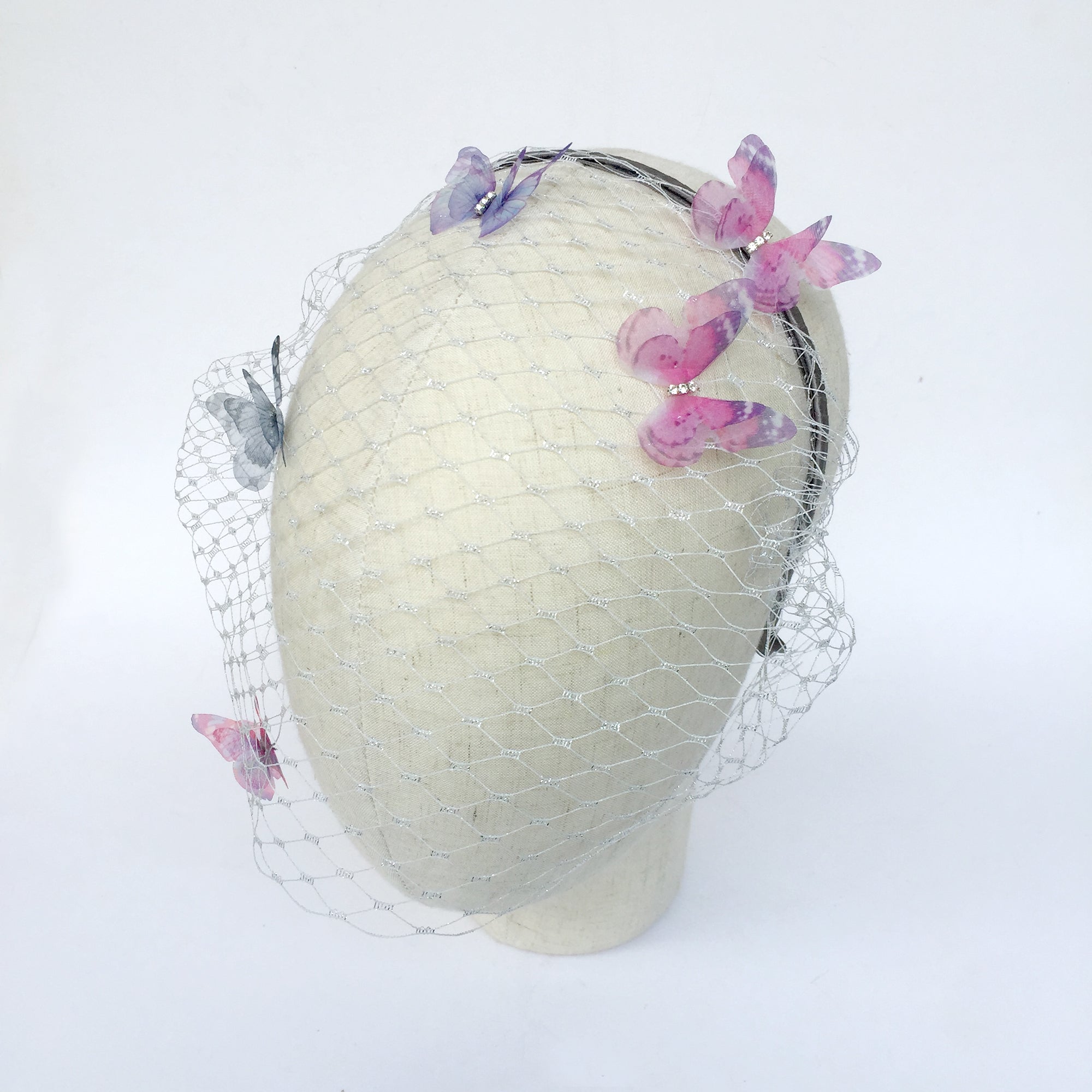 Butterfly birdcage veil headband butterfly veil fascinator butterfly kisses birdcage