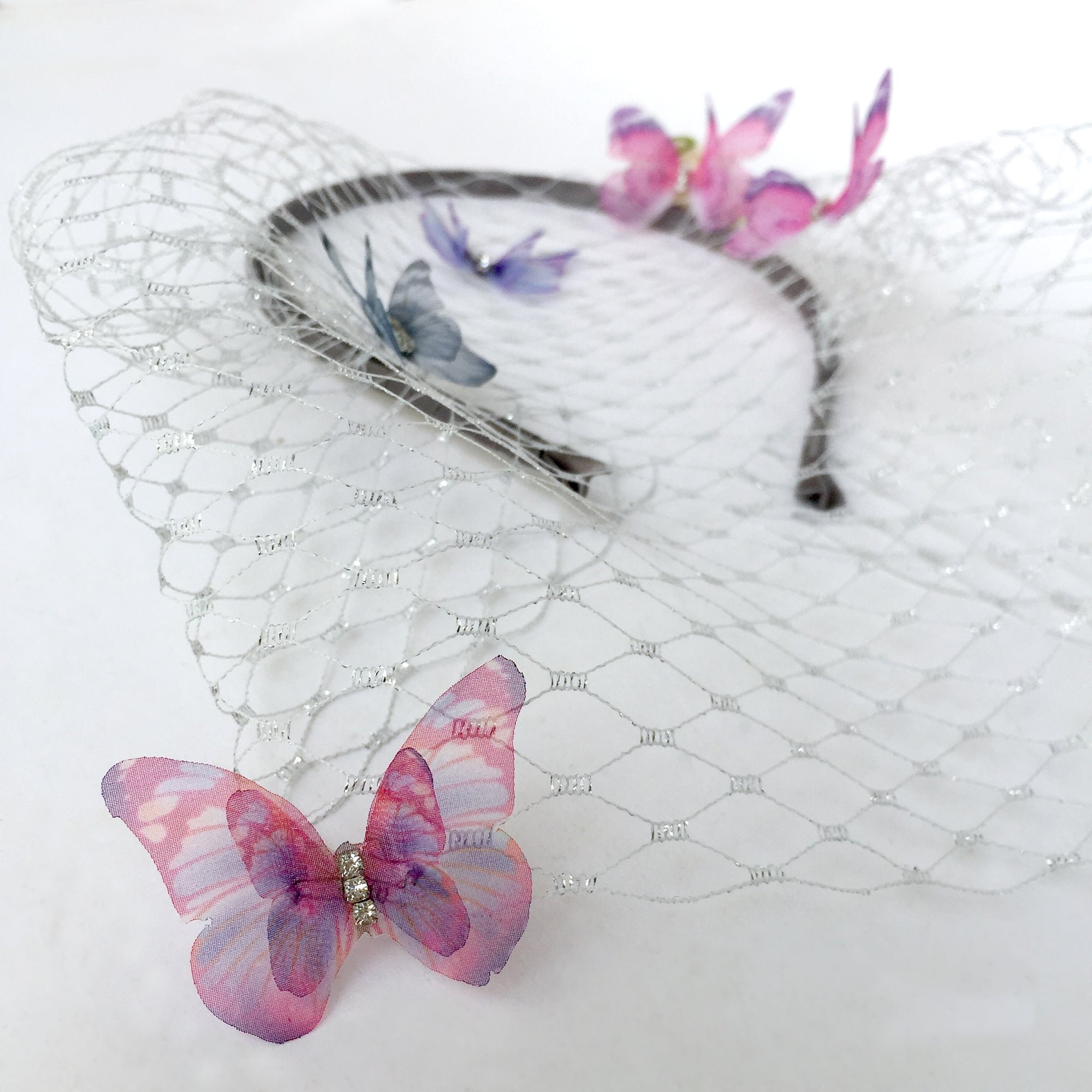Butterfly birdcage veil headband butterfly veil fascinator butterfly kisses birdcage