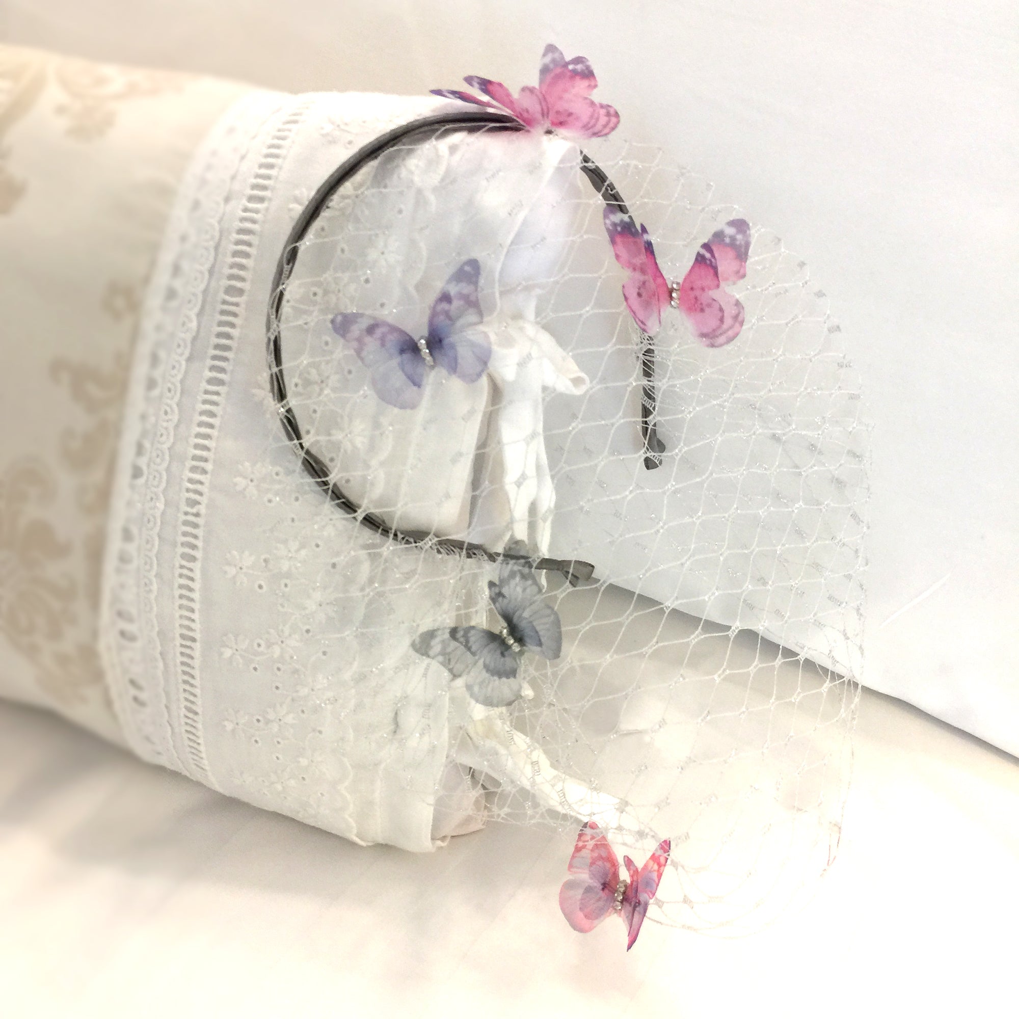 Butterfly birdcage veil headband butterfly veil fascinator butterfly kisses birdcage