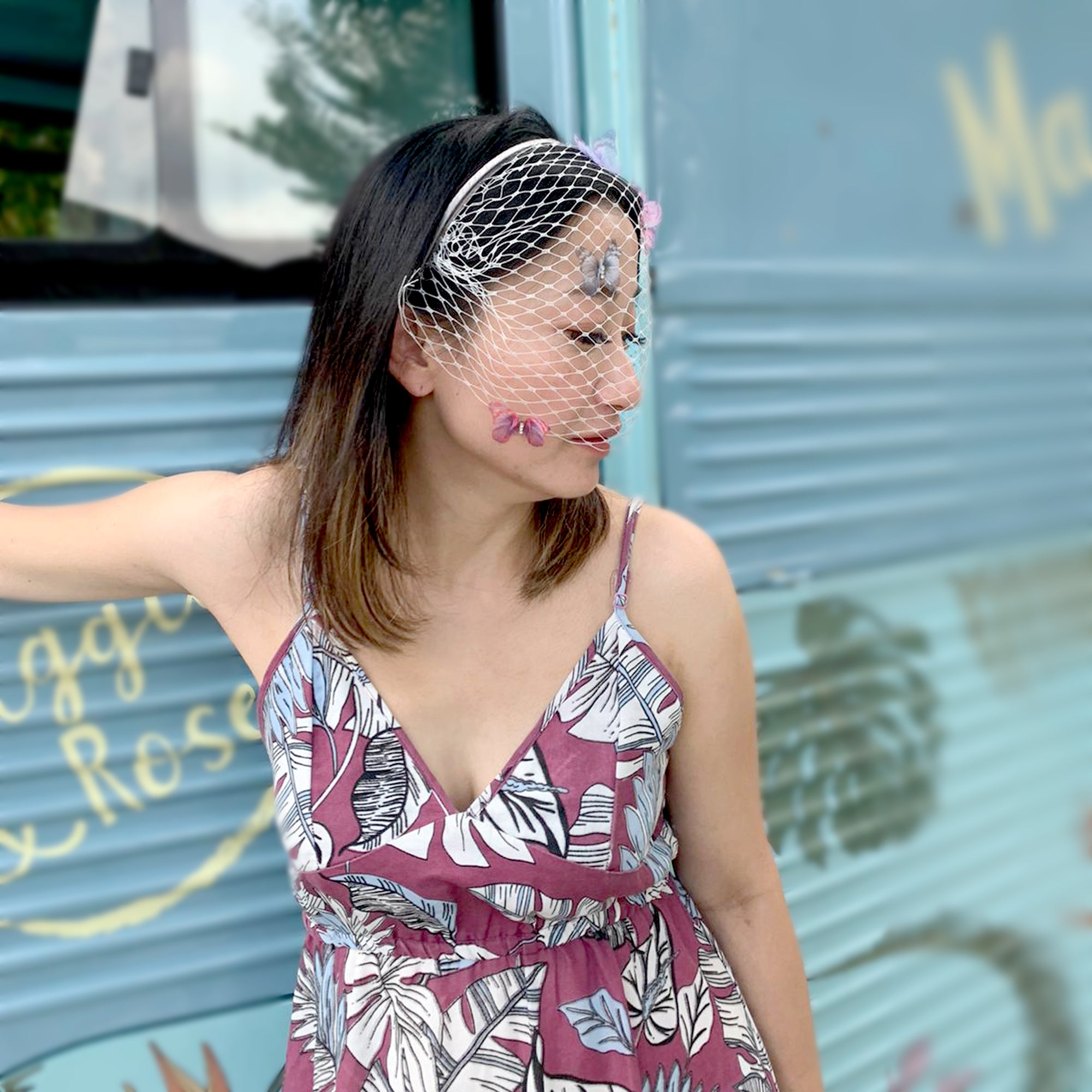 Butterfly birdcage veil headband butterfly veil fascinator butterfly kisses birdcage