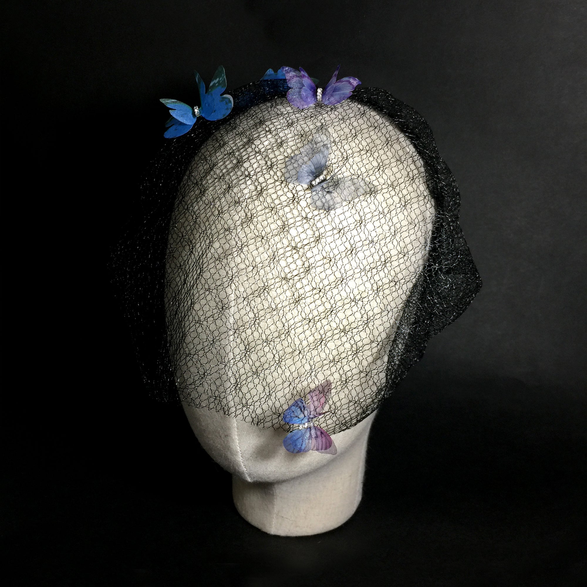 Lady butterfly veil headband gothic, Black butterfly birdcage veil, Punk wave veil