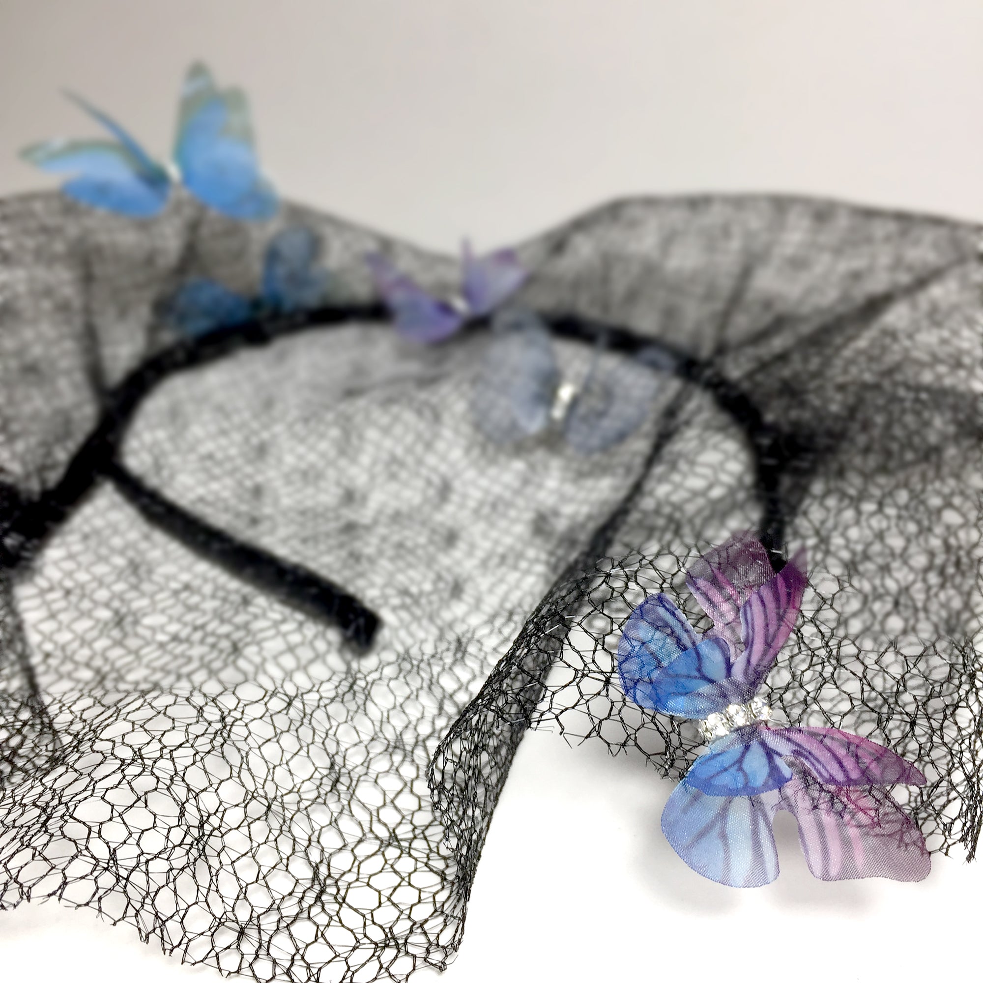 Lady butterfly veil headband gothic, Black butterfly birdcage veil, Punk wave veil