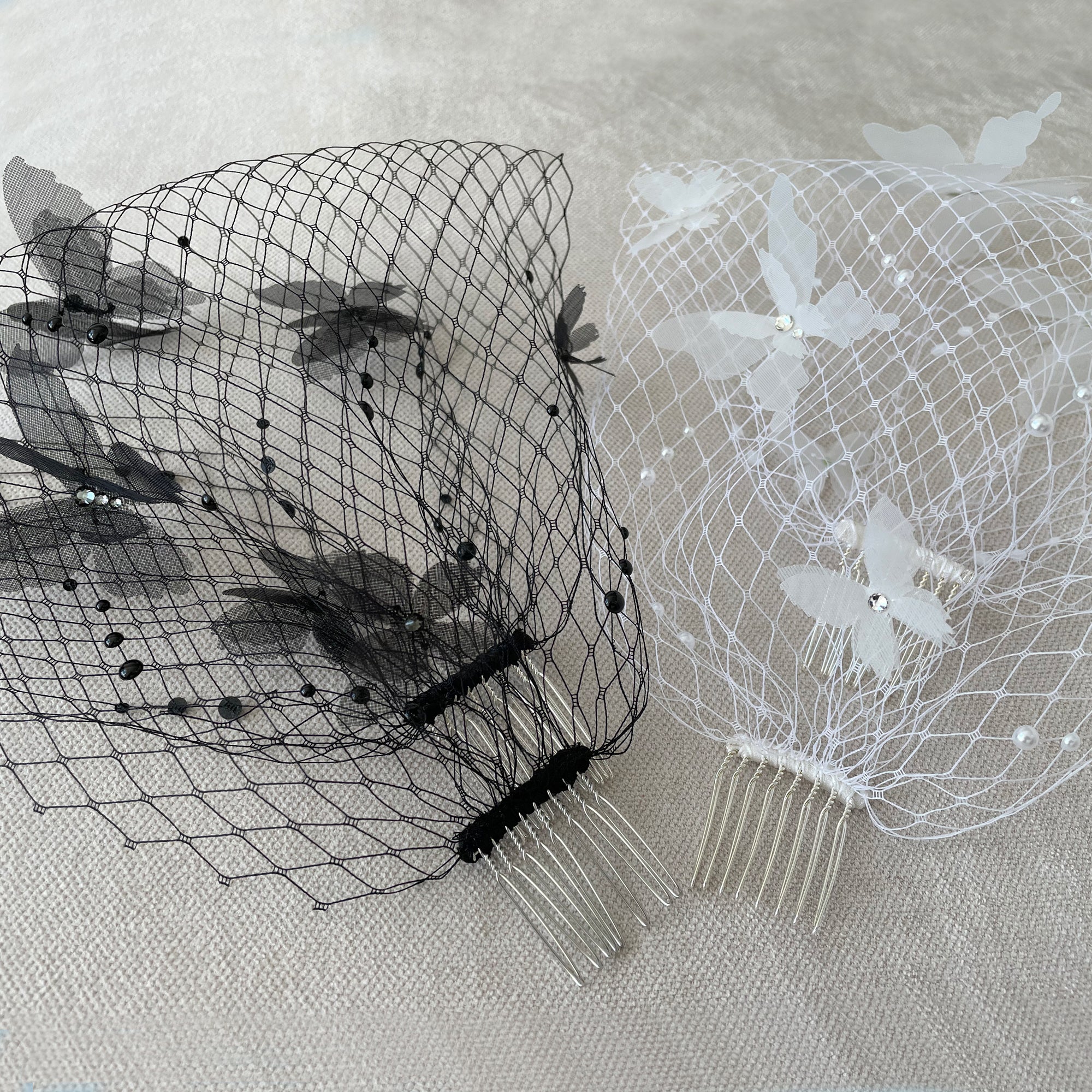 Butterfly birdcage veil white wedding bridal bandeau veil fascinator