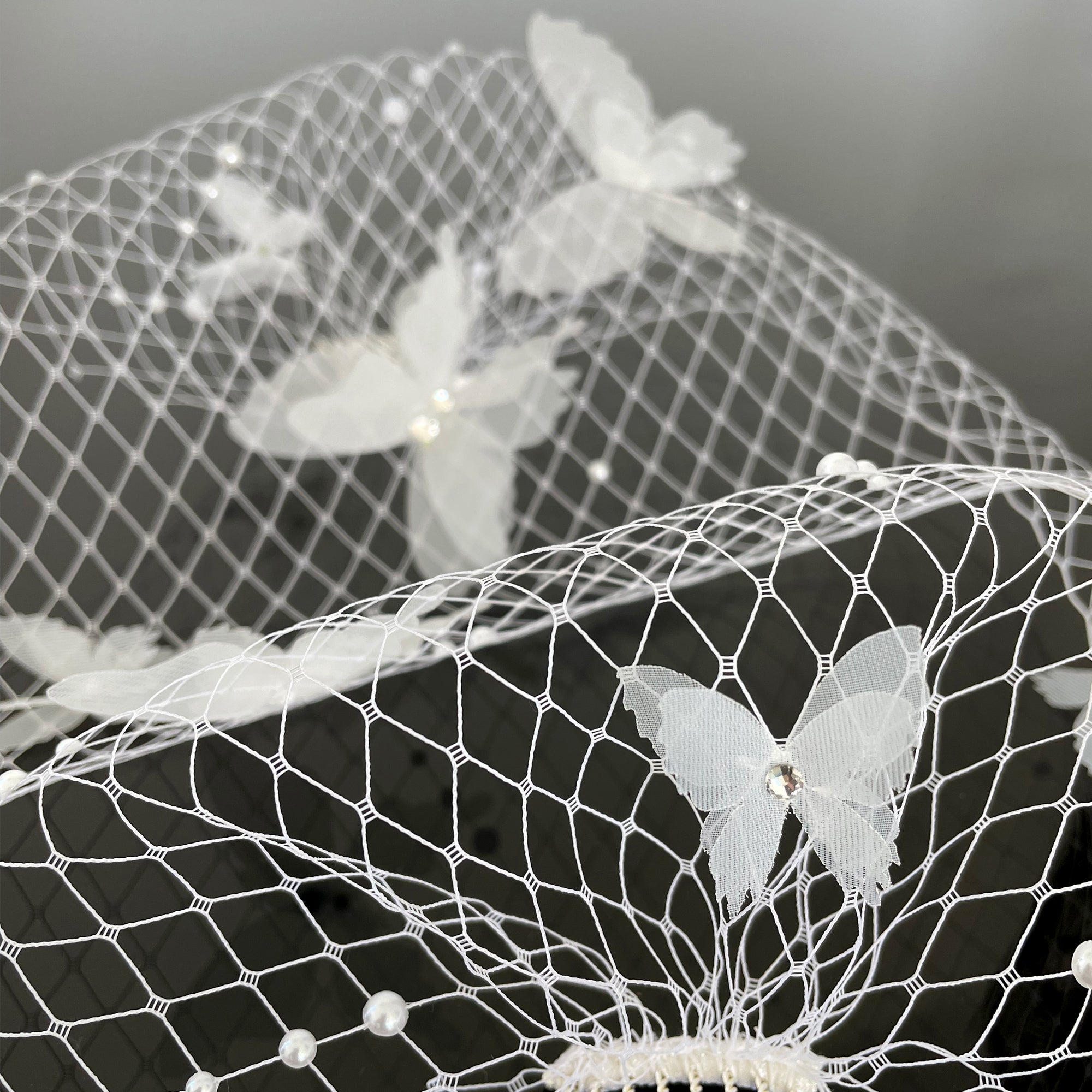 Butterfly birdcage veil white wedding bridal bandeau veil fascinator