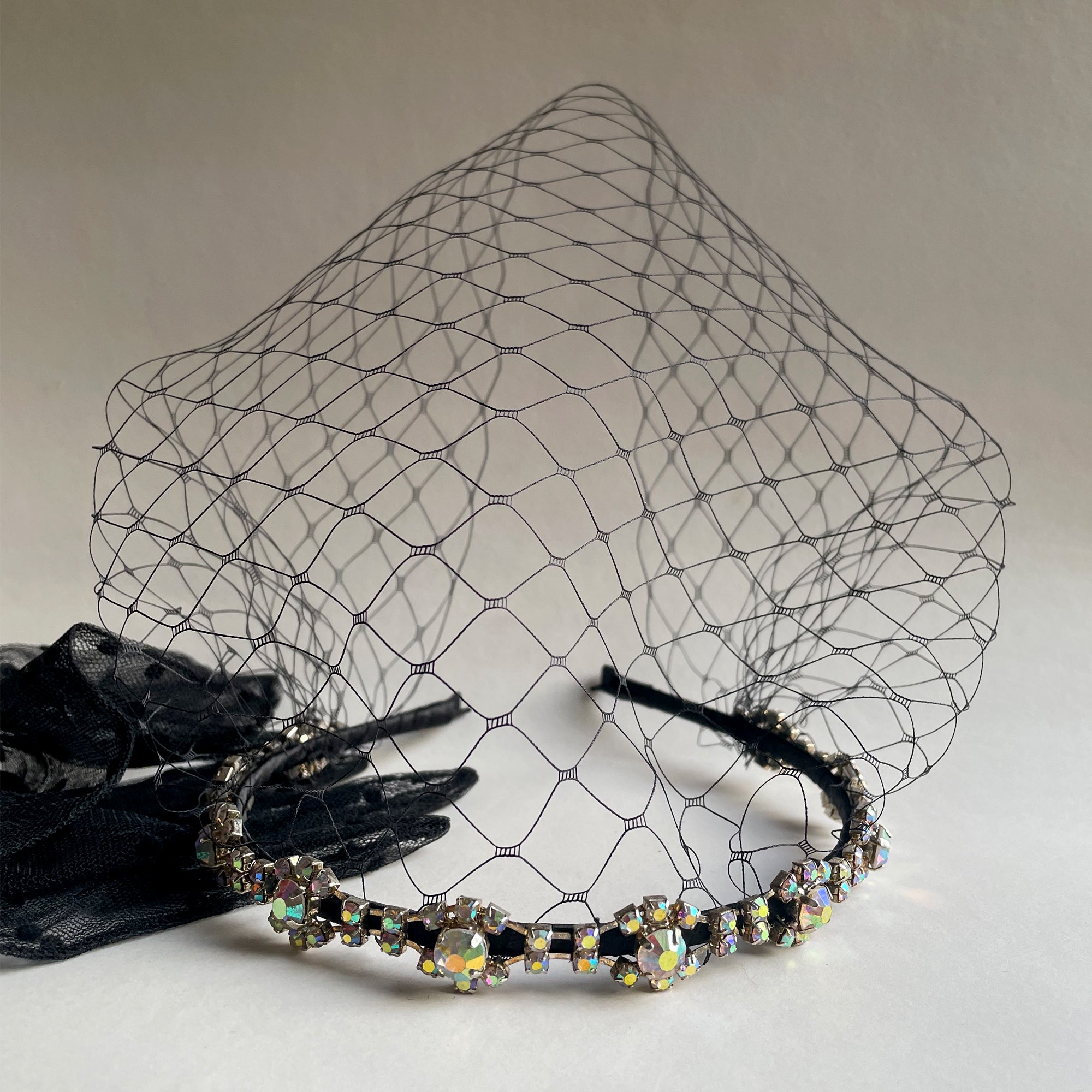 Black Wedding Veil, Black Bride Veil, Rhinestone Black Birdcage Veil Headband, Gothic, Celestial
