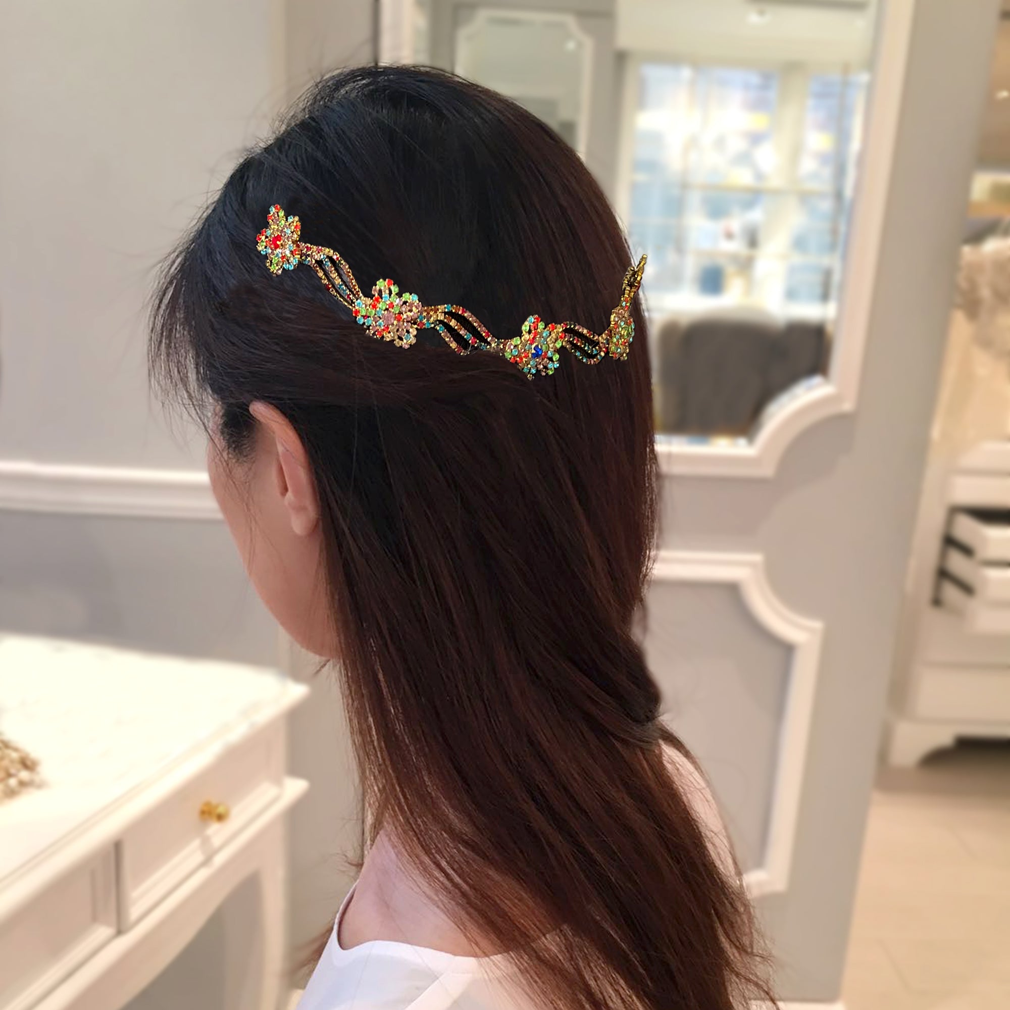 Rhinestone Garland Hair Vine Wedding, Garden Party Hair, Floral Garland, Back Headpiece Hair Vine
