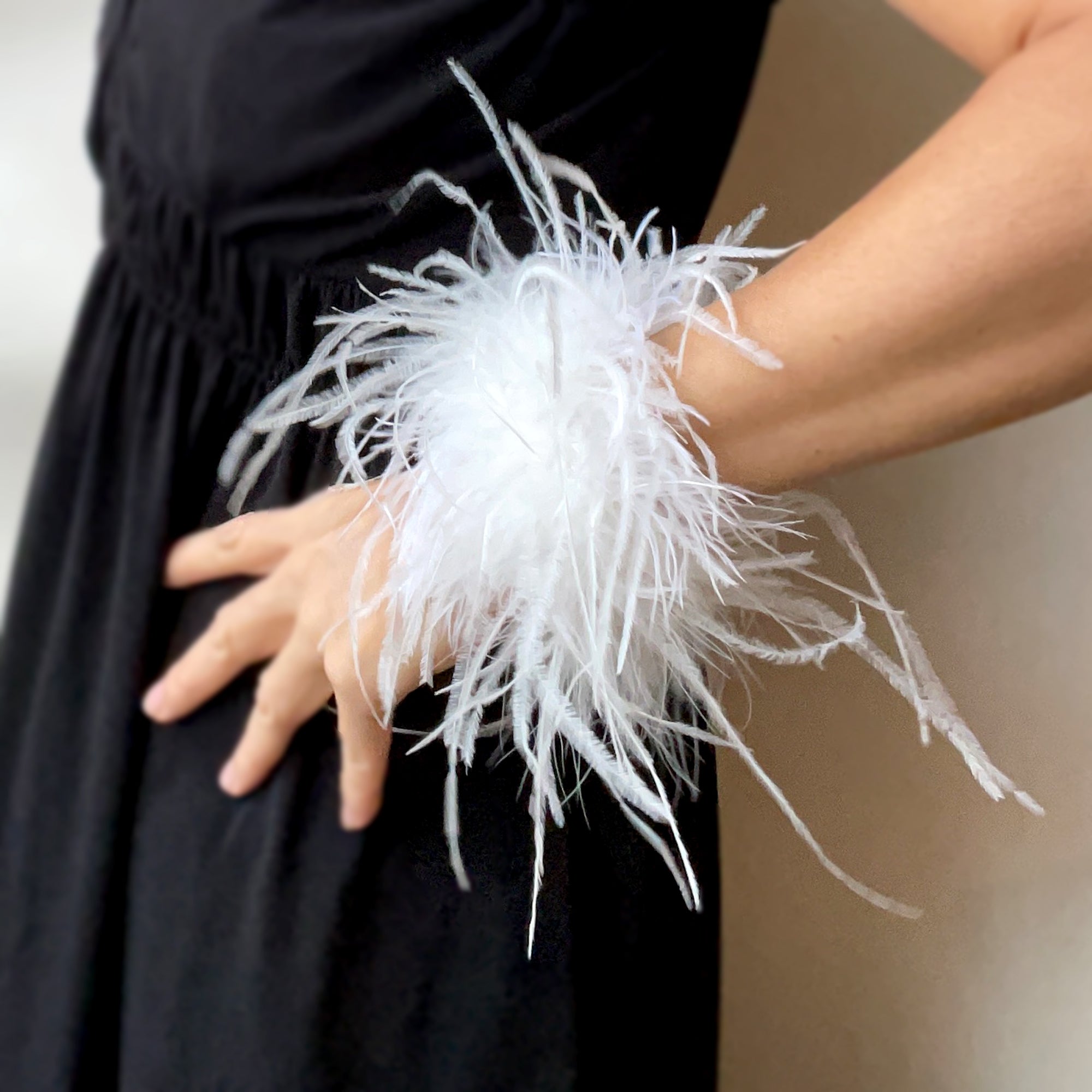 Black Ostrich Feather Cuffs Snap On, Prom Party Black Feather Wristband, White Feather Bracelet