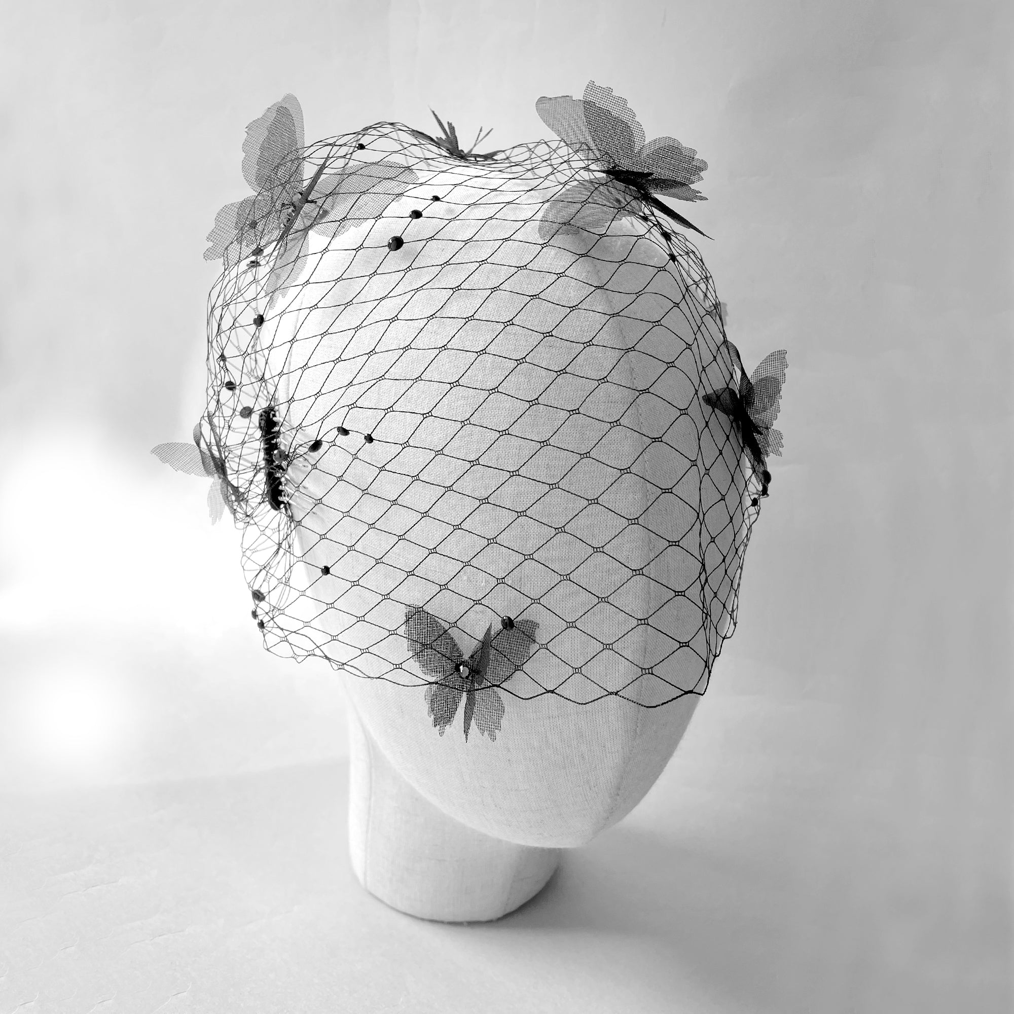 Butterfly birdcage veil white wedding bridal bandeau veil fascinator