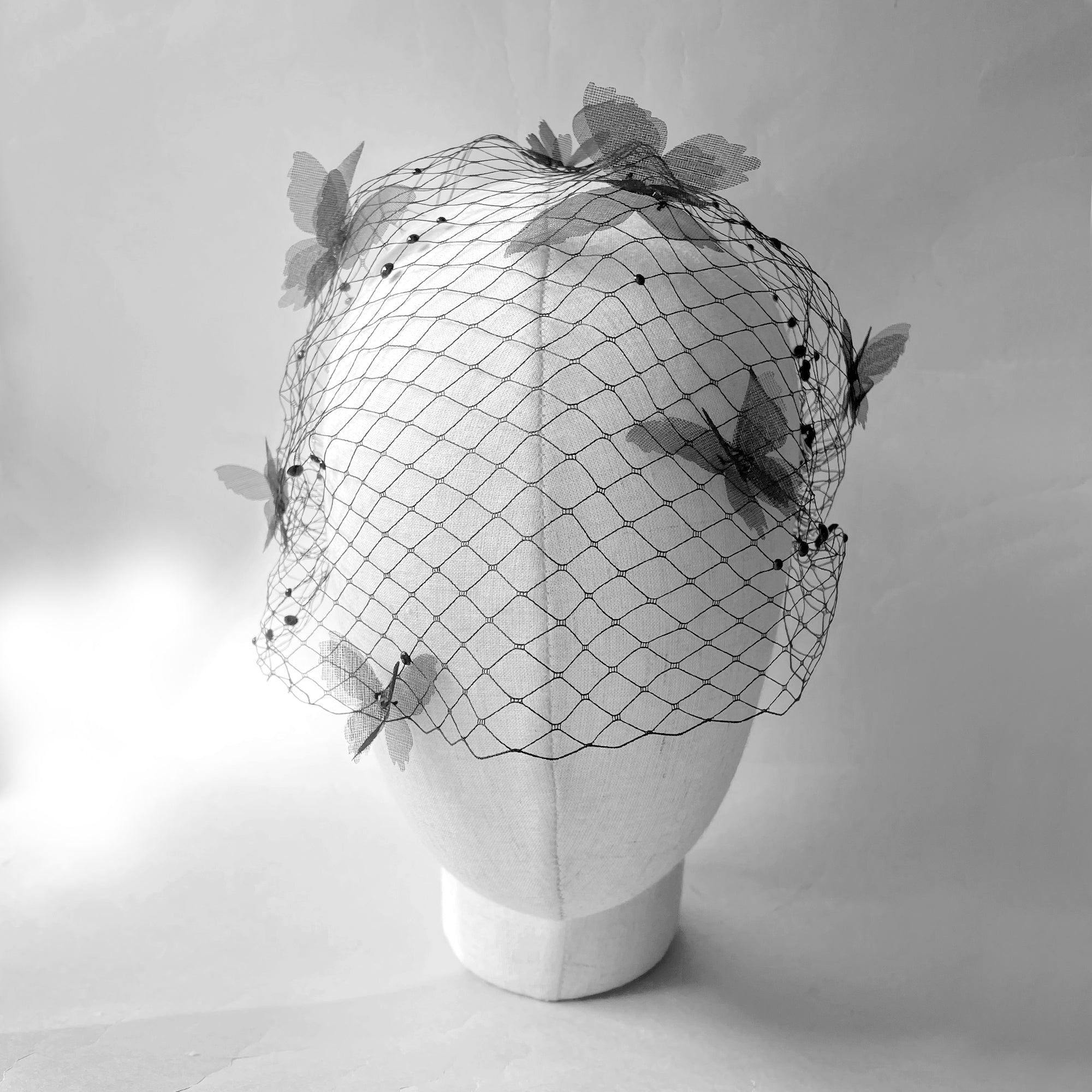 Butterfly birdcage veil white wedding bridal bandeau veil fascinator