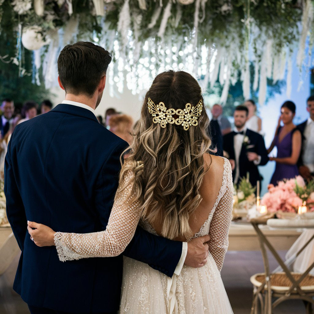 Vintage Style Back Headpiece Wedding, Back Headpiece Bridal, Rhinestone Back Hair Piece