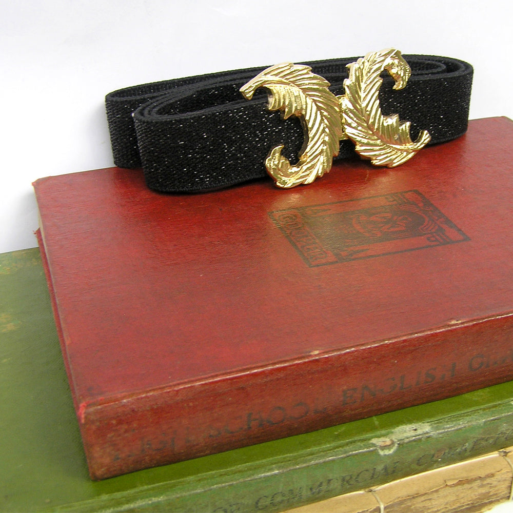 Gold Leaf Belt, Vintage Gold Stretch Belt, Custom Women Fashion Belt Plus Size