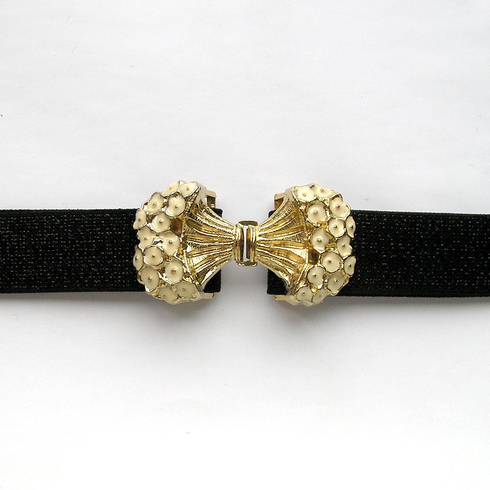 Vintage Elastic Cinch Belt, Gold Elastic Waistband, Vintage Flower Belt, Gold Floral Belt