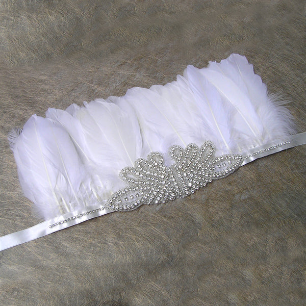 White Feather Bohemian Headpiece Wedding, White Feather Hair Accessory, Boho Rhinestone Headband