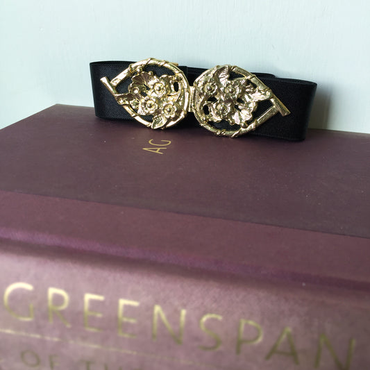 Custom Retro Waist Belt, Vintage Dress Belt, Antique Dress Belt, Gold leaf Elastic Belt, Plus Size Small Size Belt