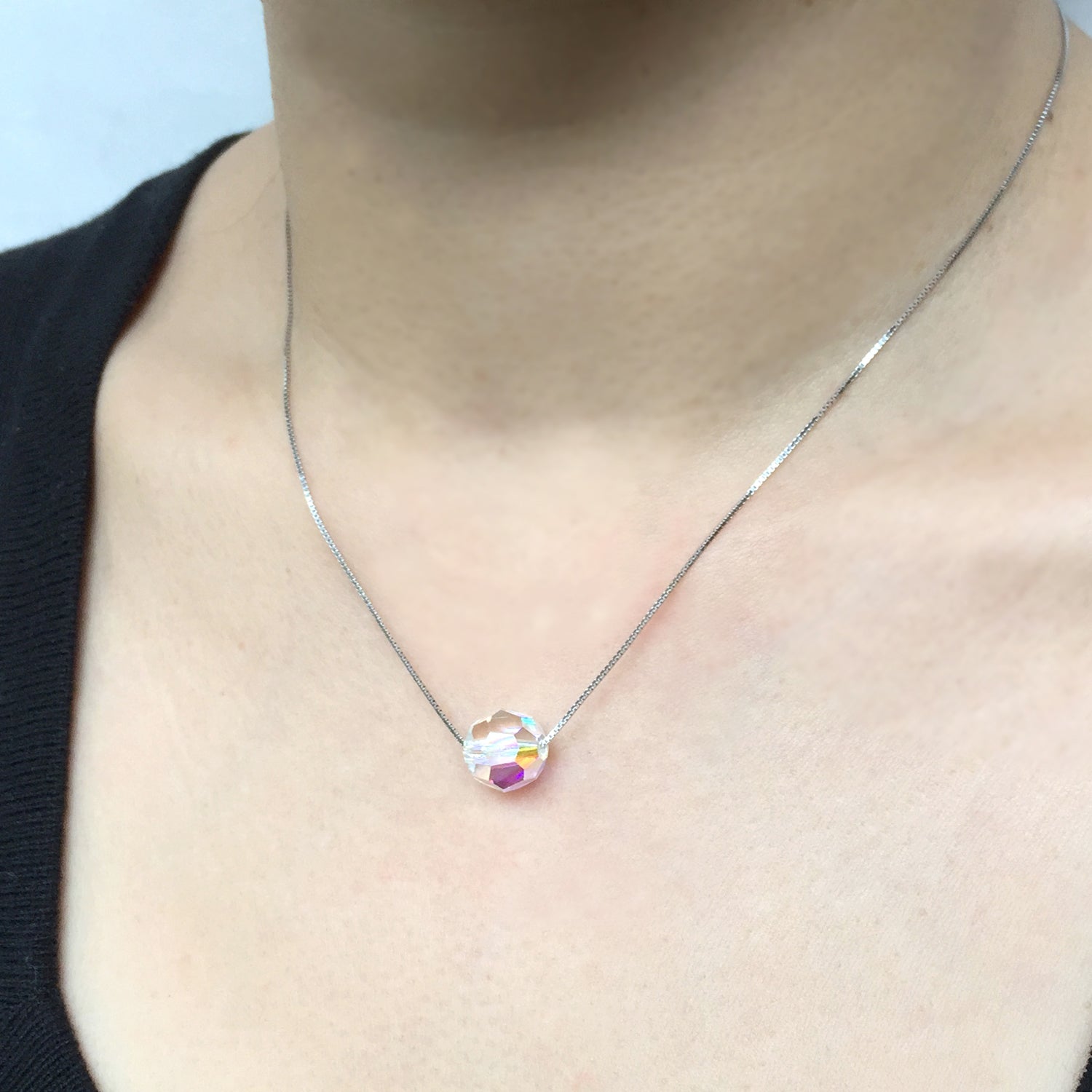 Floating Necklace Chain, AB Crystal Pendant Necklace, Mother Day, Gift Idea