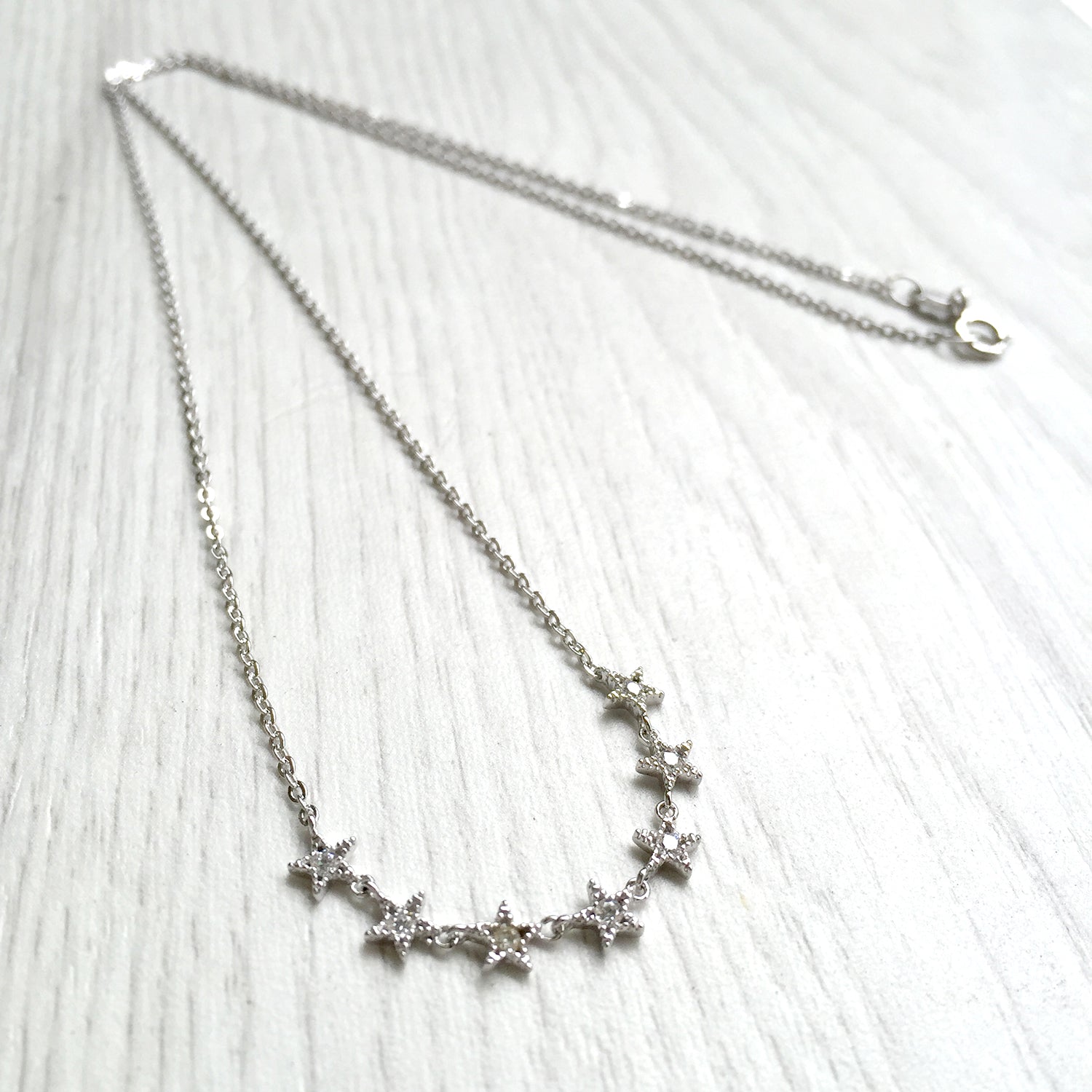 Silver Stars Necklace, Small Crystal Star Necklace, Women Sterling Silver Tiny Stars Pendant