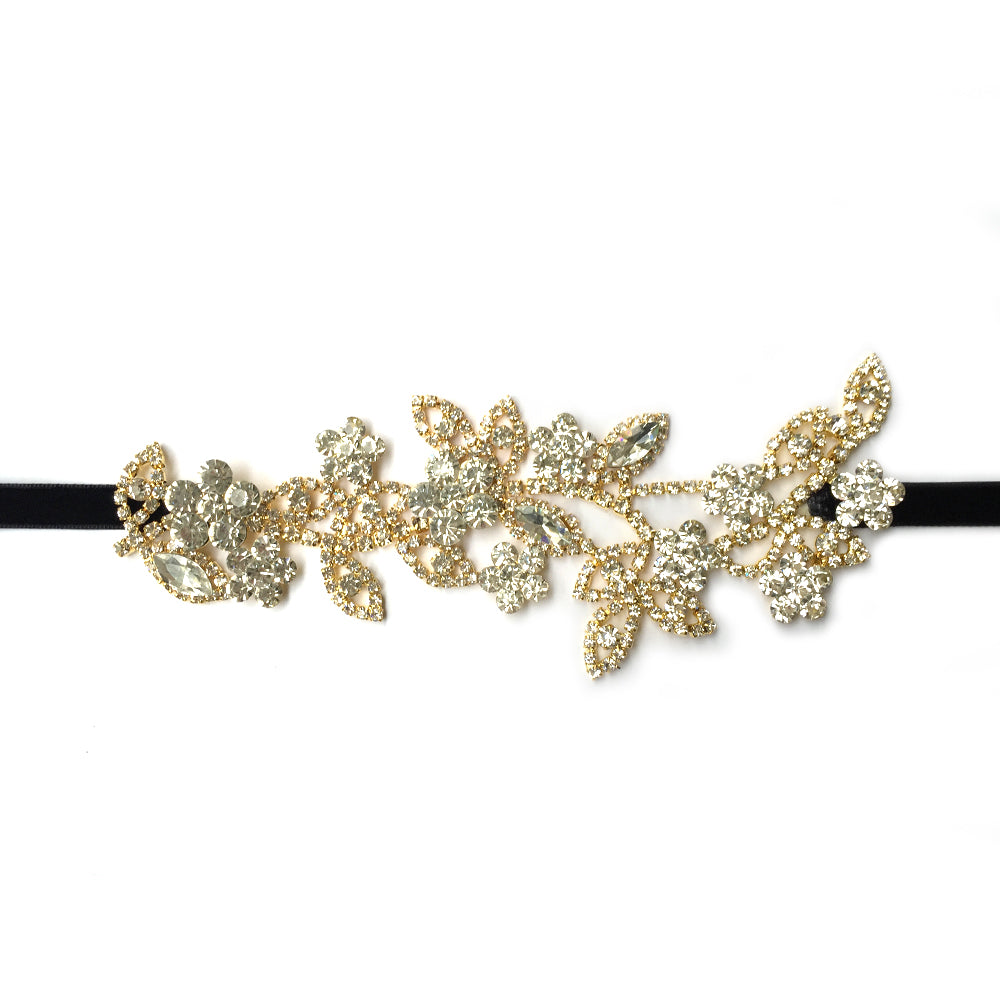 Gold Wedding Headband, Bridal Hair Piece Vintage, Rhinestone Floral Head Piece, Dancers