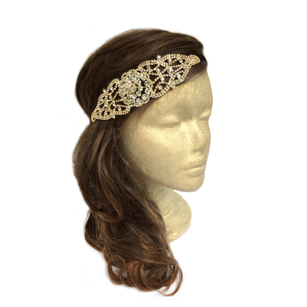 Hippie Hair Accessory, Rhinestone Headpiece for Boho Wedding, Gold Hair Piece