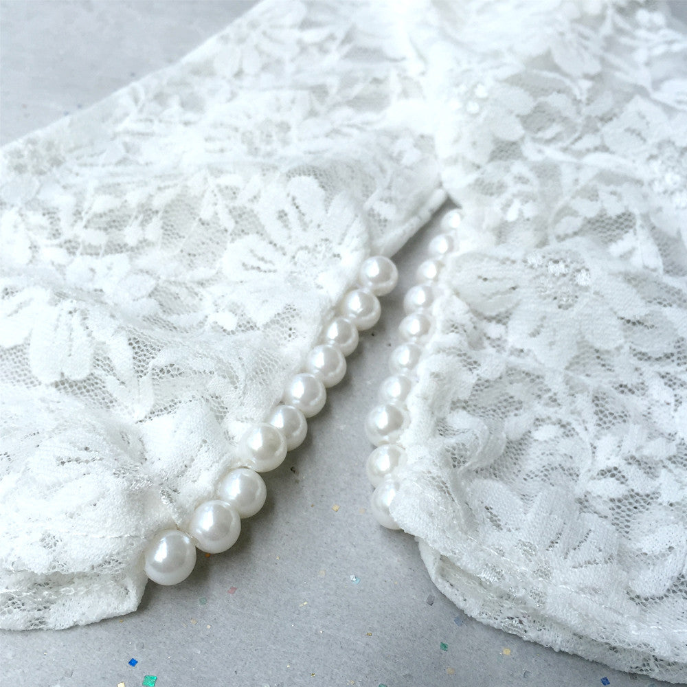 Wedding Gloves, Ivory Gloves, Long Lace Gloves with Pearl Jewelry