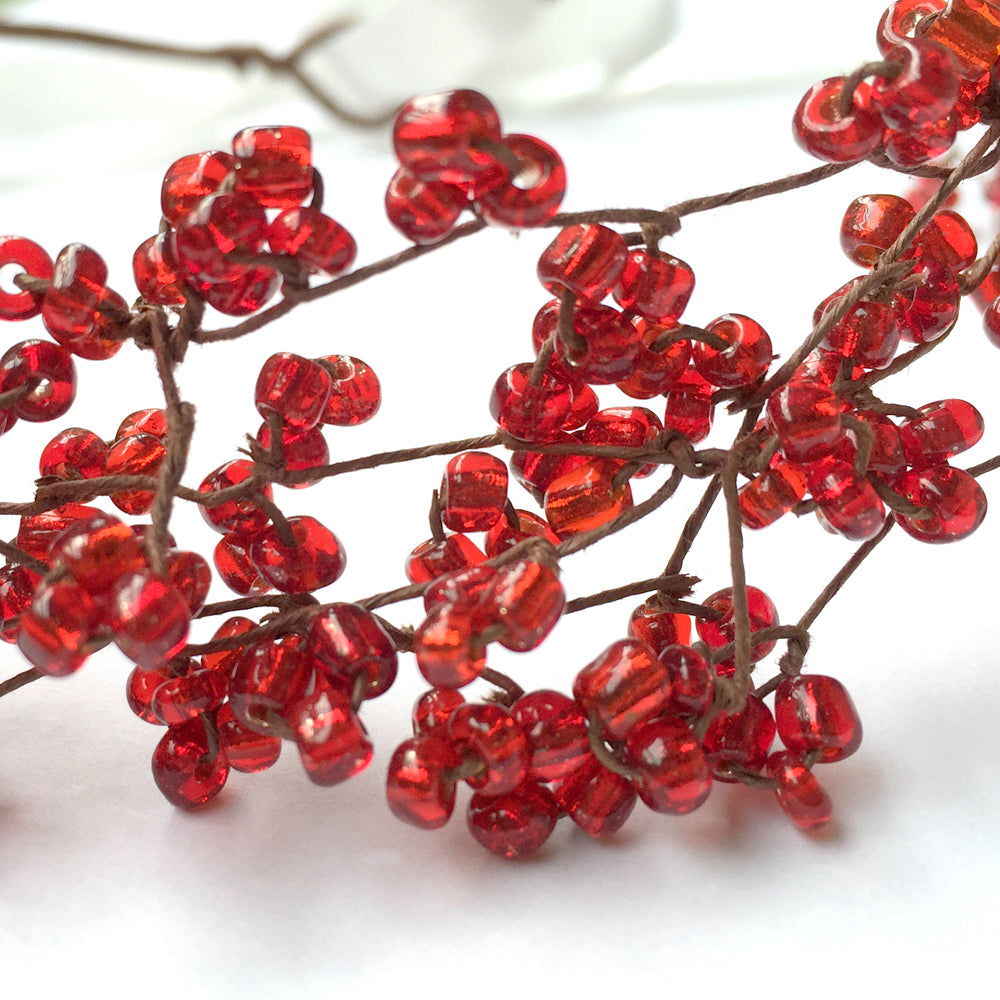 Red Hair Accessory for Wedding, Handmade Woodland Hair Wreath, Beaded Wire Headband