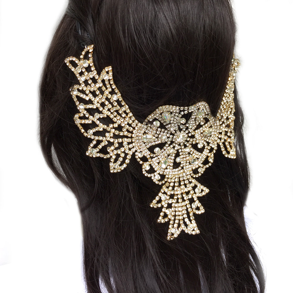 Large Statement Bridal Back Headpiece, Big Back Hair Piece Bridal, Rhinestone Hair Piece Wedding, Dance, Photo shooting