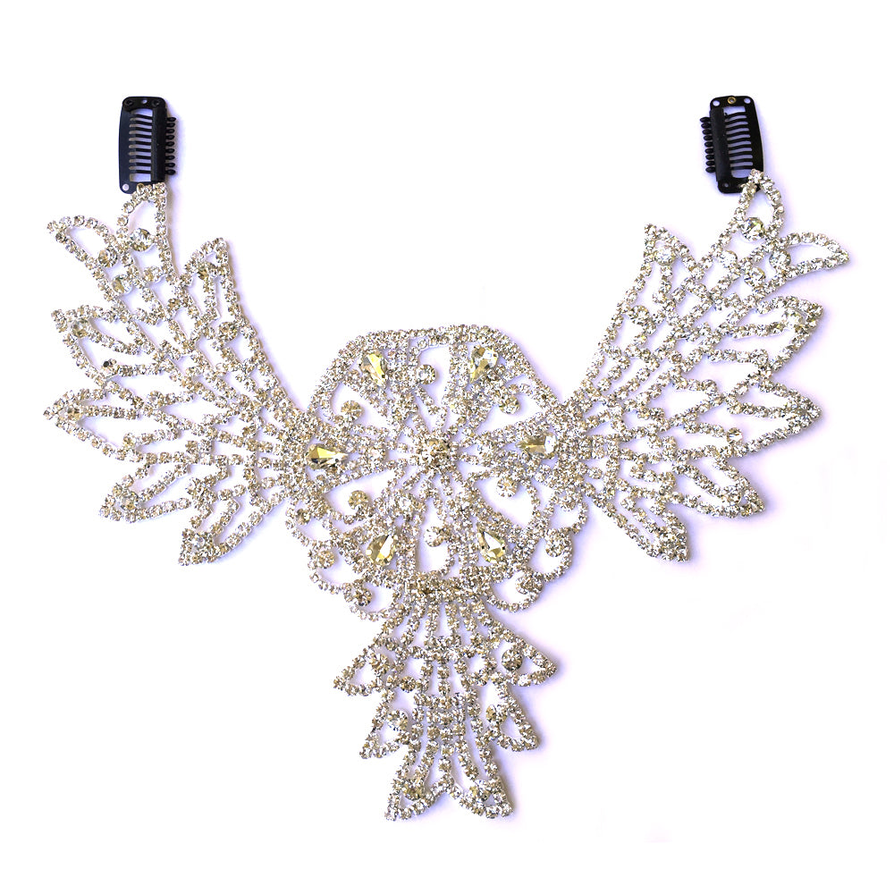 Large Statement Bridal Back Headpiece, Big Back Hair Piece Bridal, Rhinestone Hair Piece Wedding, Dance, Photo shooting