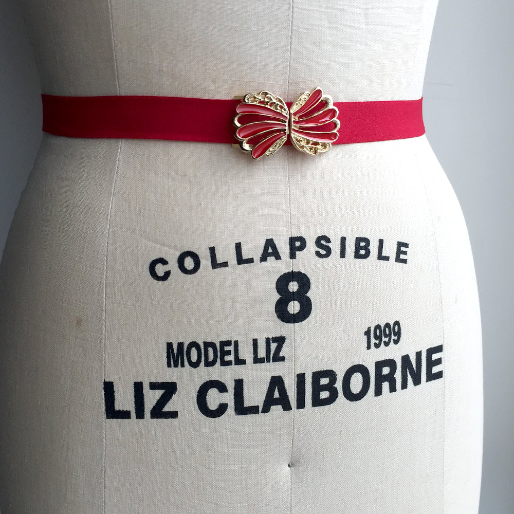 Gold Skinny Belt, Red Elastic Belt, Custom Red Dress Belt