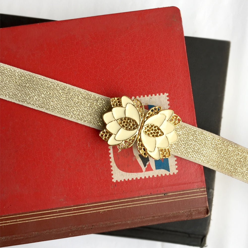 Gold Wedding Belt, Gold Evening Belt, Waist Belt with Vintage Metal Belt Buckle