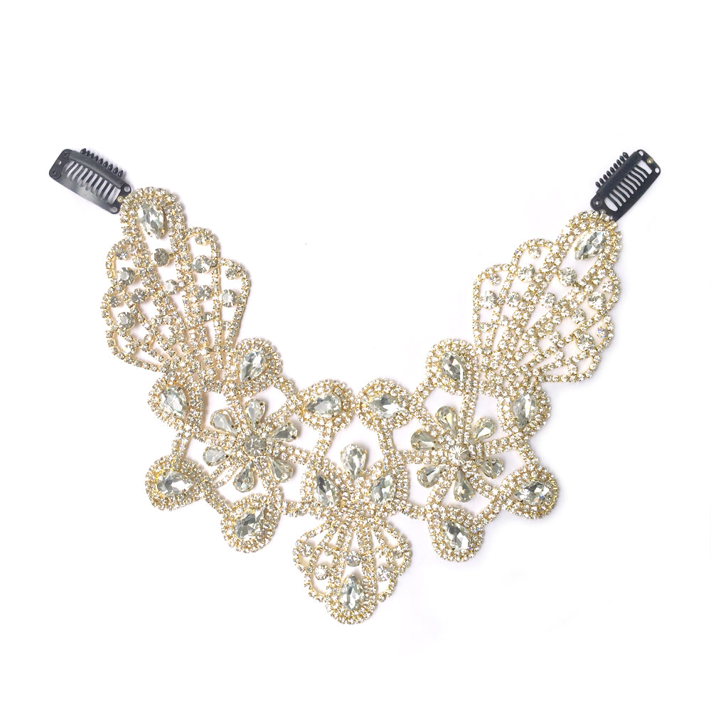 Big Bridal Back Hair Accessories Gold, Large Back Hair Jewelry Bridal, Big Statement Back Hair Piece