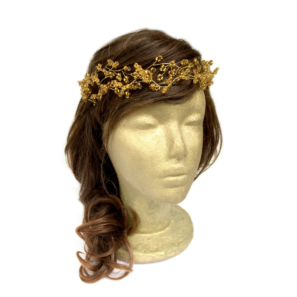 Grecian Headpiece Wedding, Bohemian Bridal Hair, Handmade Gold Circlet Crown