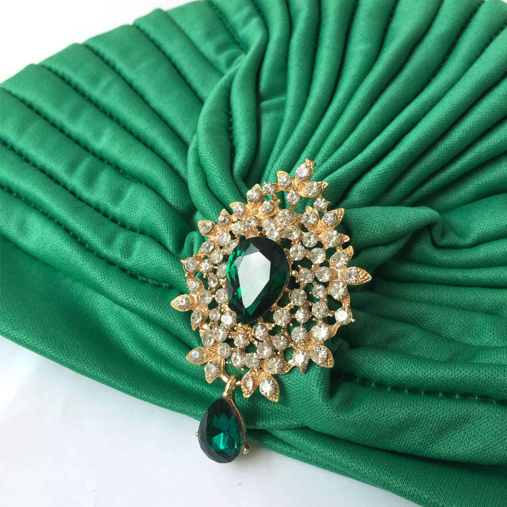 Green Turban Hat, Turban Hijab with Rhinestone Jewelry, Green Hat, 1930s
