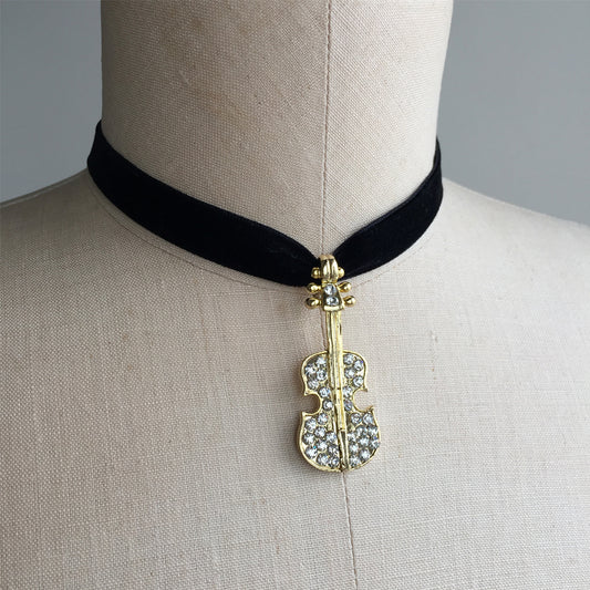 Violin Choker Necklace, Musician Jewelry, Violin jewelry with Rhinestone