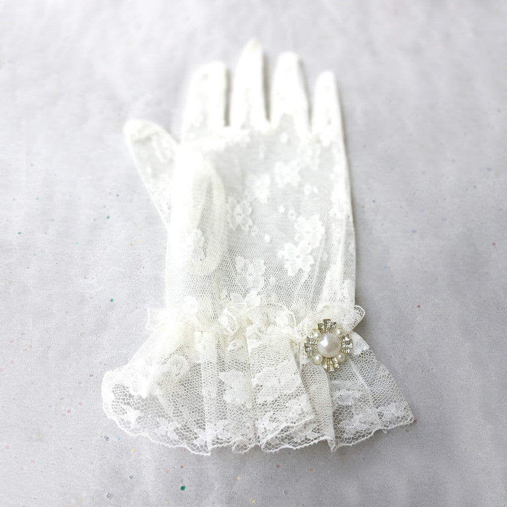 Ivory Lace Bridal Gloves, Lace Wedding Gloves Ivory, Ladies Short Dress Gloves, Lace Wrist Gloves Ivory