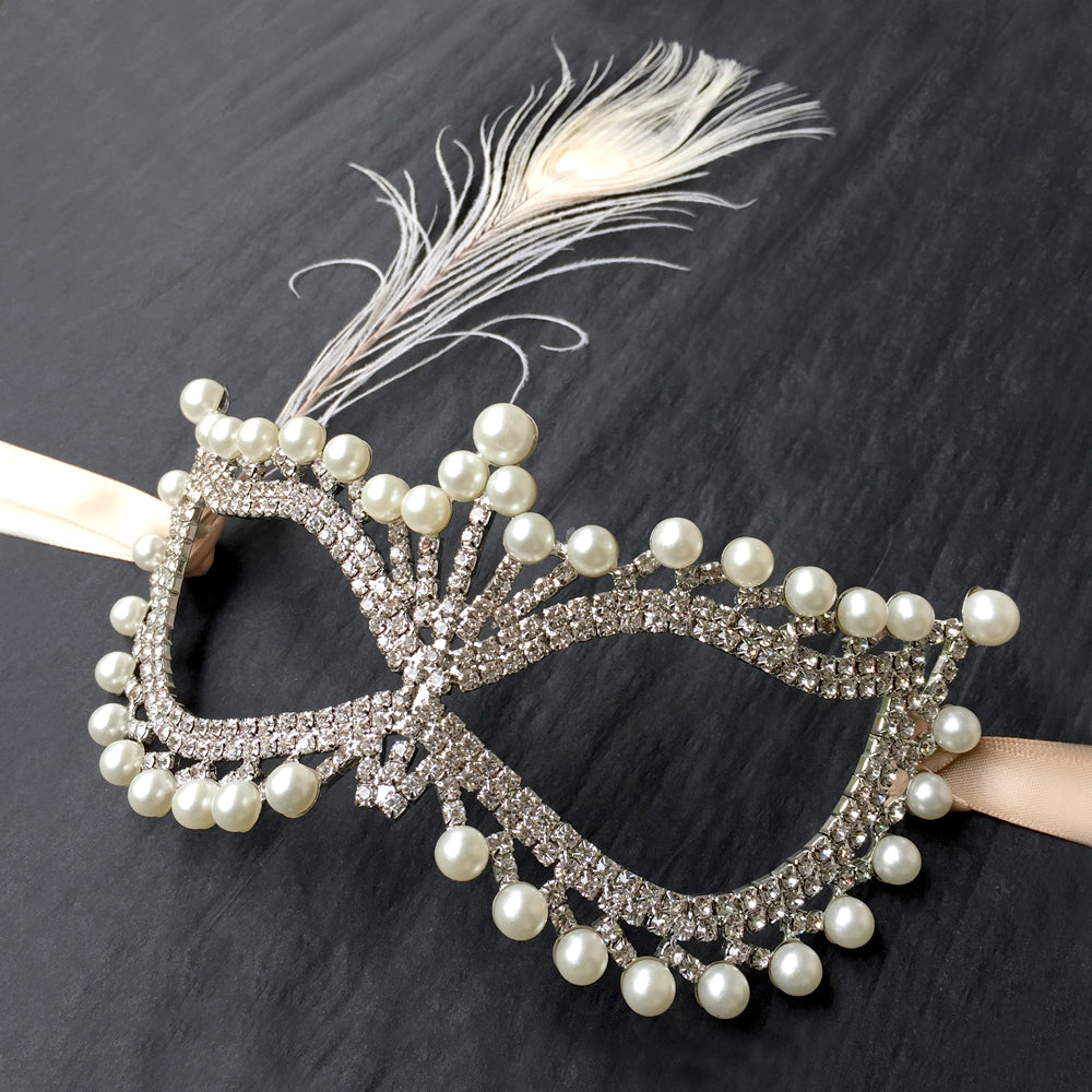 Rhinestone Masquerade Mask with Peacock Feather, Masquerade Ball, Masquerade Wedding