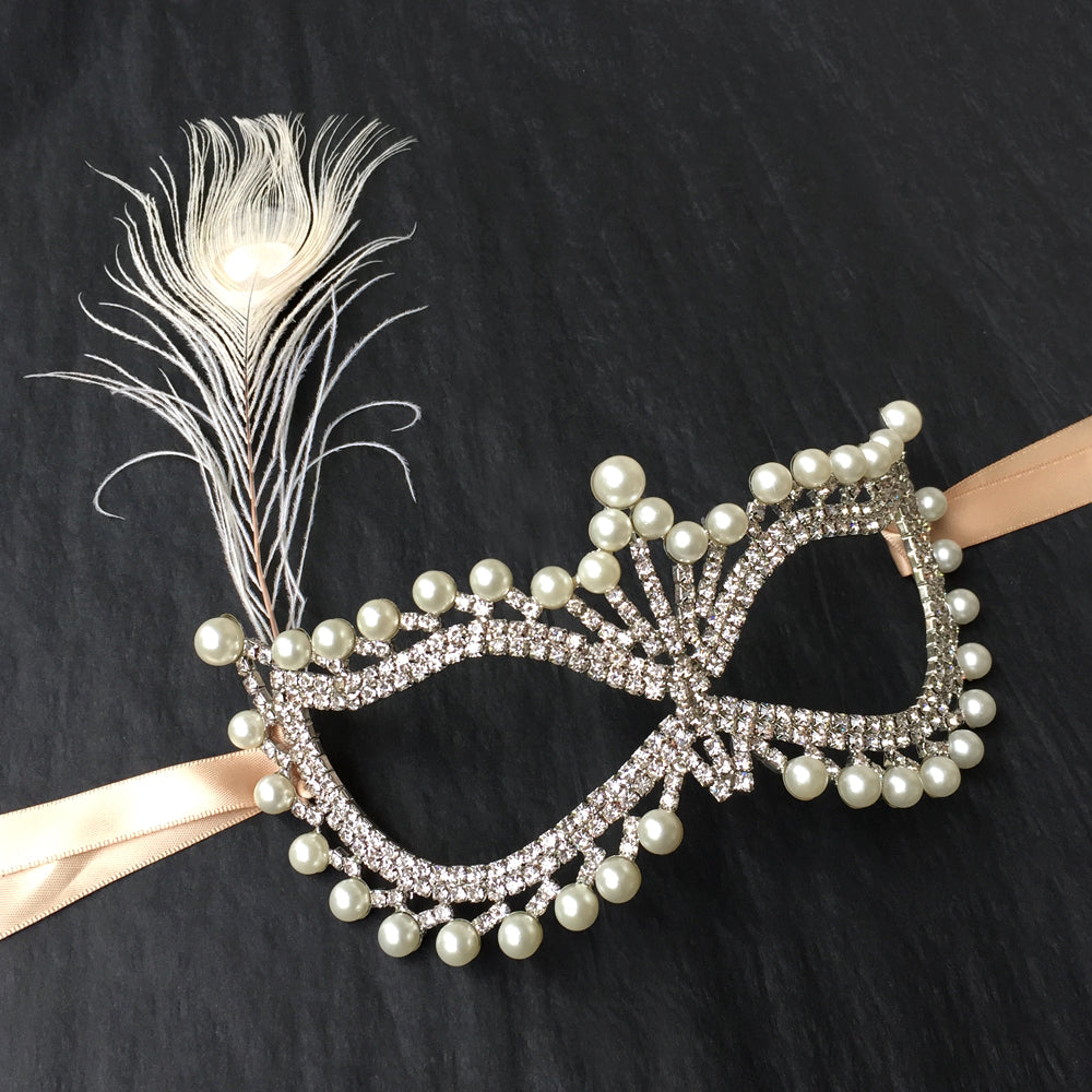 Rhinestone Masquerade Mask with Peacock Feather, Masquerade Ball, Masquerade Wedding