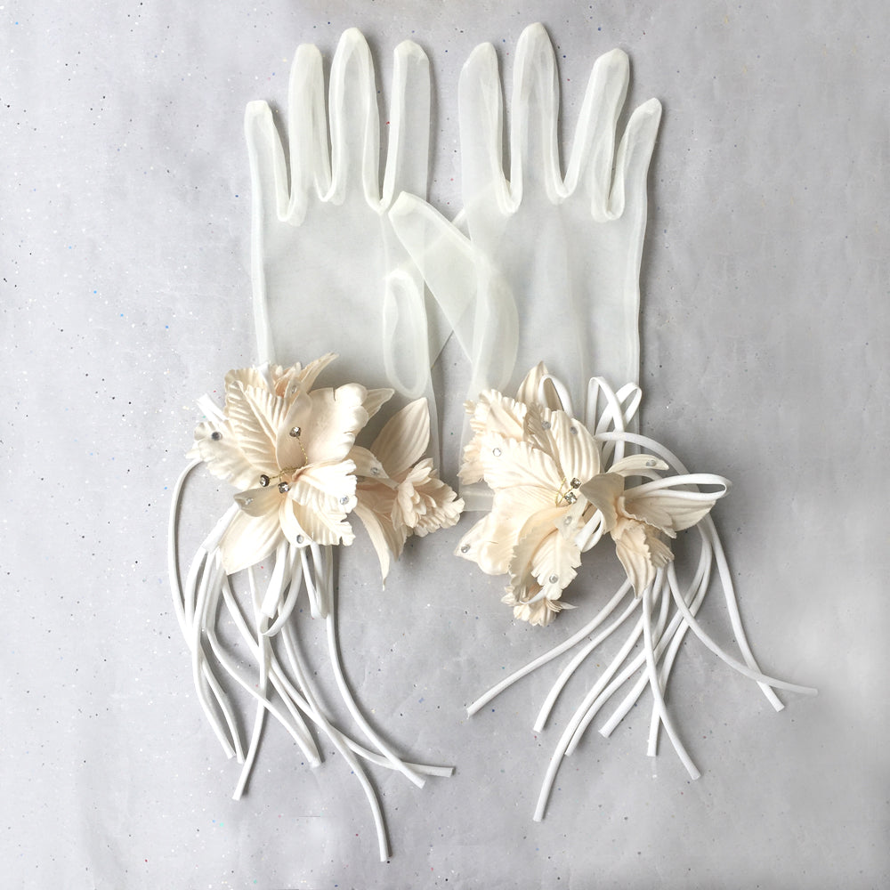 Wedding Gloves Ivory Lace Gloves, Brial Gloves Ivory with Rhinestone, Tea Party, Evening, Formal