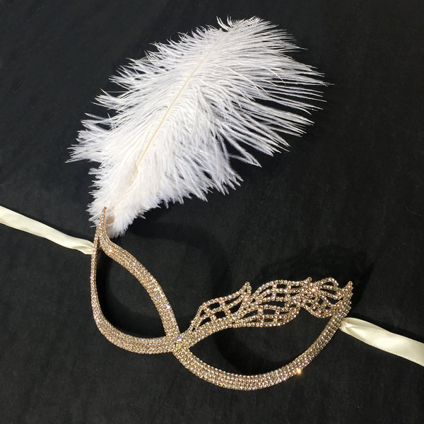 Masquerade Ball Mask, Masquerade Wedding Mask with White Ostrich Feather, Prom Mask, Formal Mask