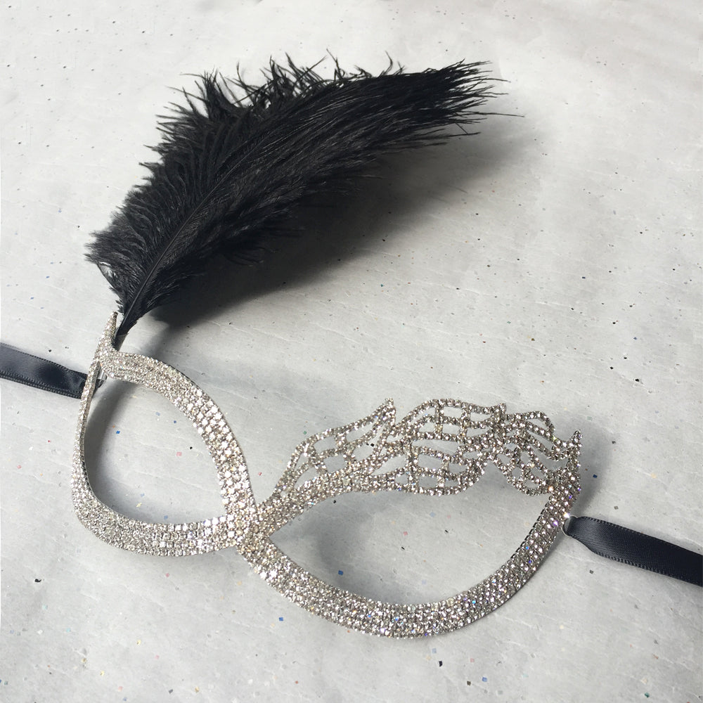 Masquerade Ball Mask, Masquerade Wedding Mask with White Ostrich Feather, Prom Mask, Formal Mask