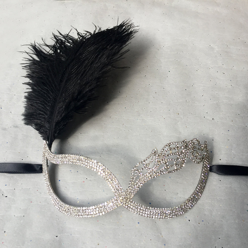 Masquerade Ball Mask, Masquerade Wedding Mask with White Ostrich Feather, Prom Mask, Formal Mask