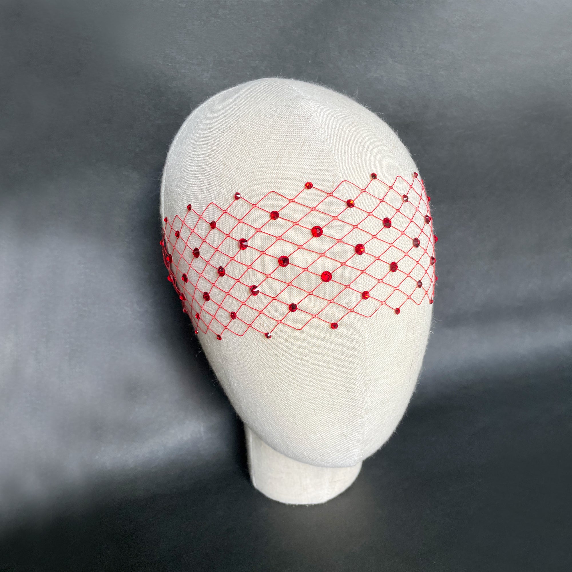 Crystal Face Veil Headband Red Fascinator Veil Wedding Masquerade Eye Mask Hair Jewelry