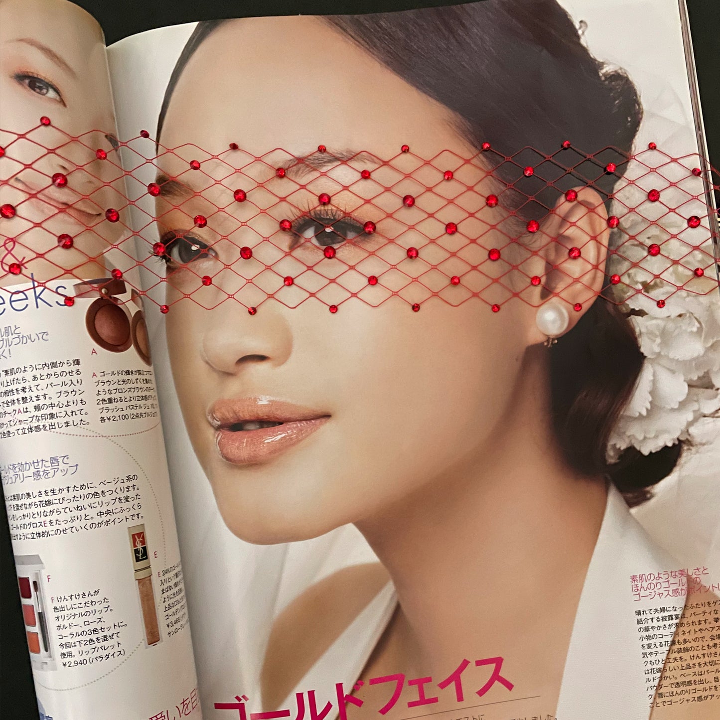 Crystal Face Veil Headband Red Fascinator Veil Wedding Masquerade Eye Mask Hair Jewelry