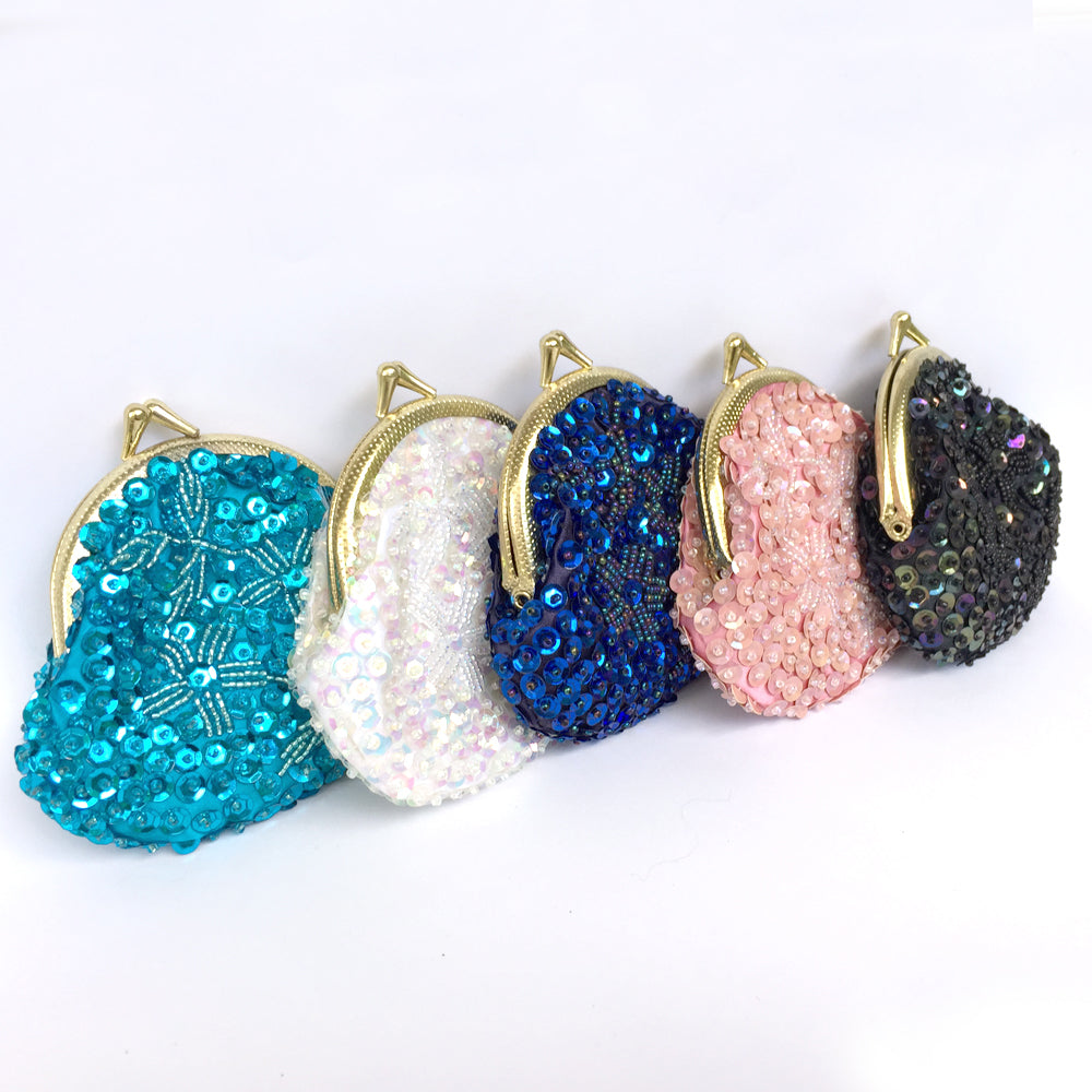 Vintage Style Sequin Coin Purse, Small Pouch, Bachelorette Party Favor Set, Hen Gift