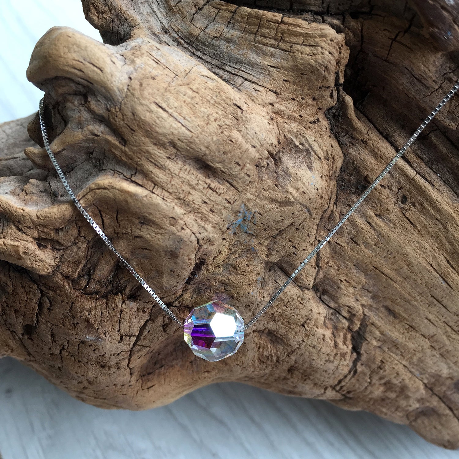 Floating Necklace Chain, AB Crystal Pendant Necklace, Mother Day, Gift Idea