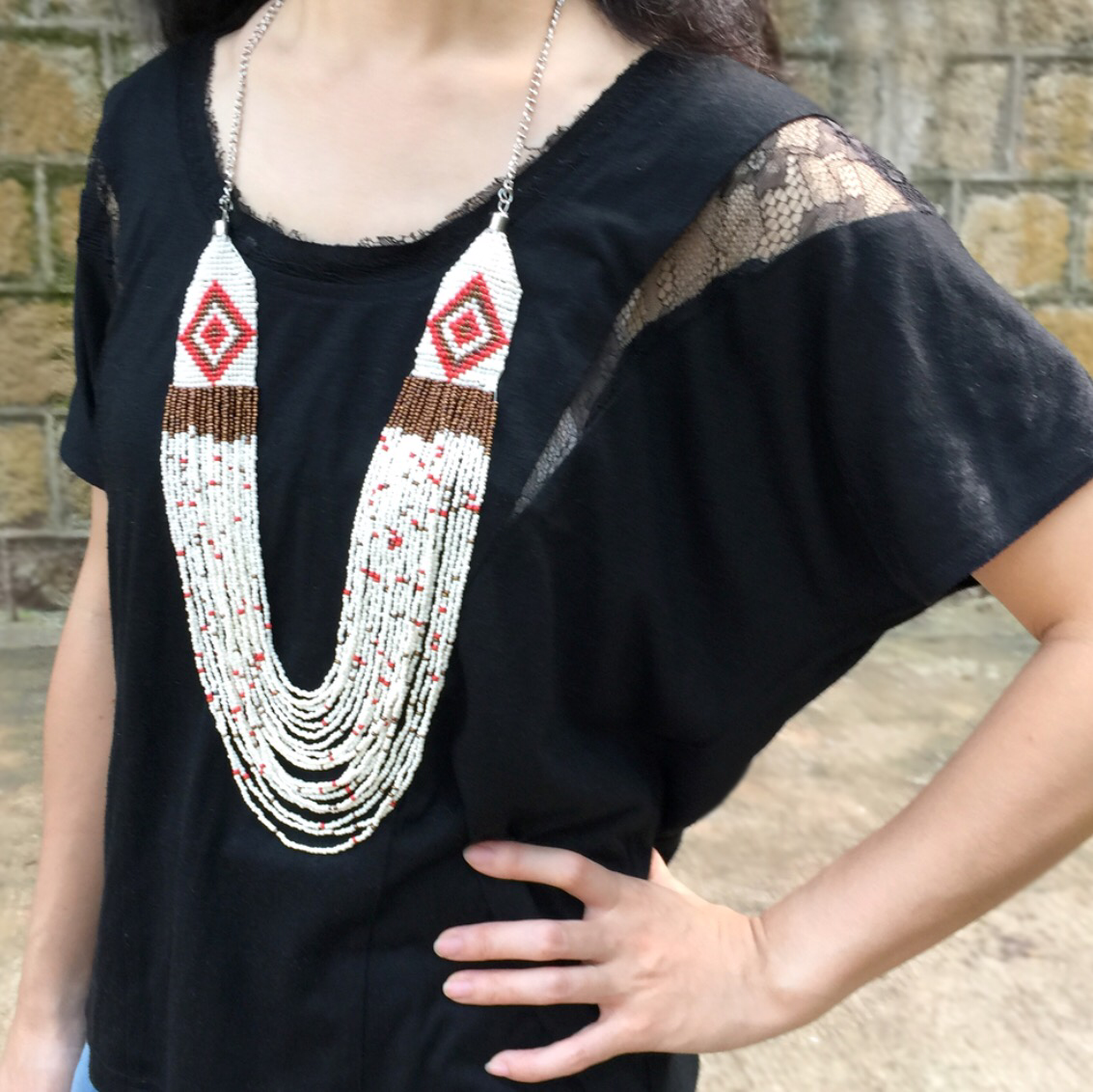 Boho Necklace, Hippie Fashion, Multi Strand Seed Bead Necklace